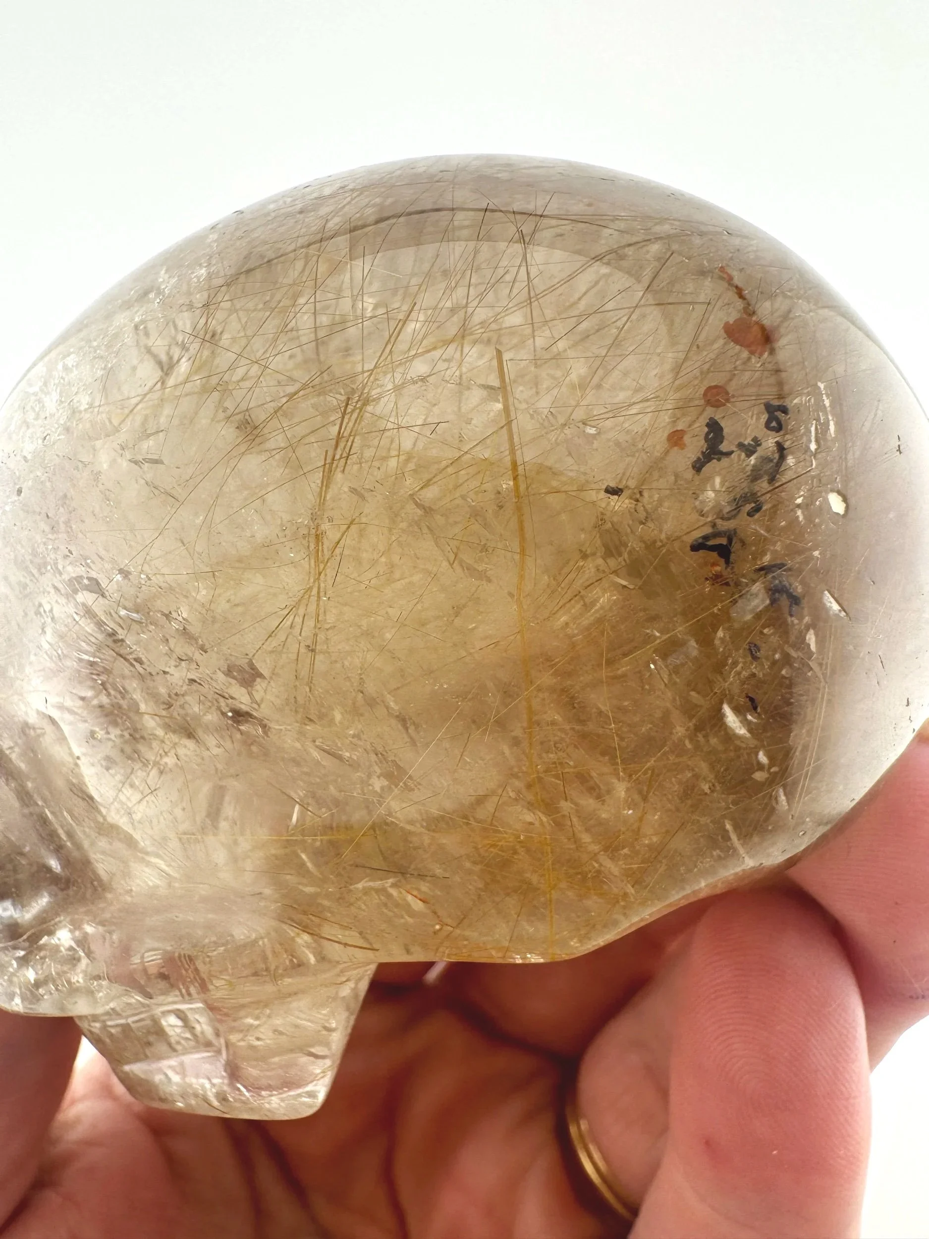 Leandro de Souza Golden Rutile in Smoky Quartz Mayan Skull