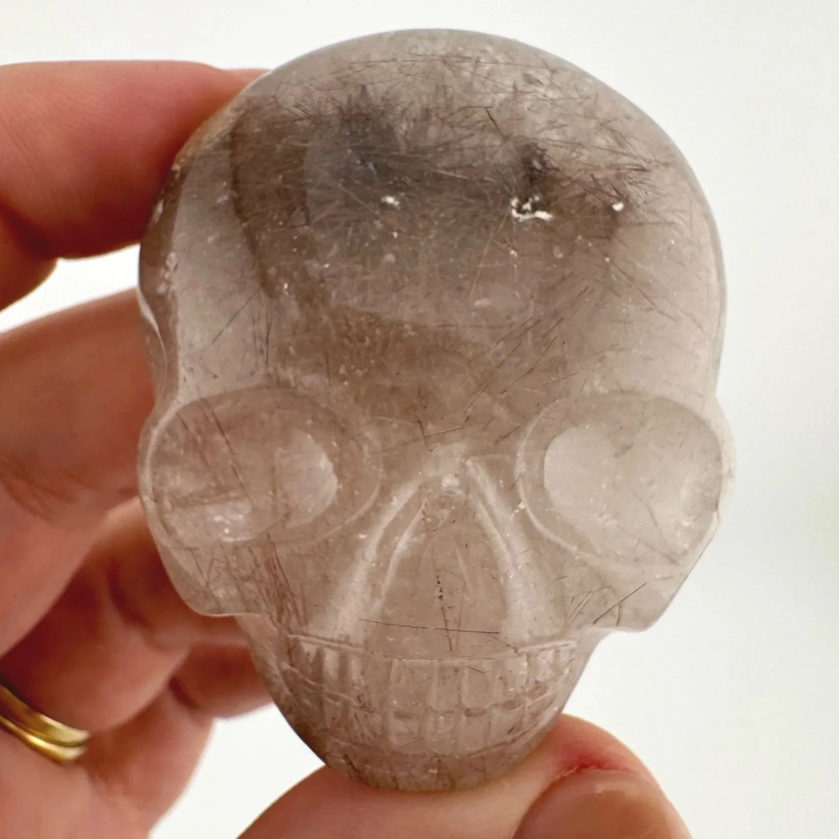 Leandro de Souza Red Rutile in Quartz Palm Skull