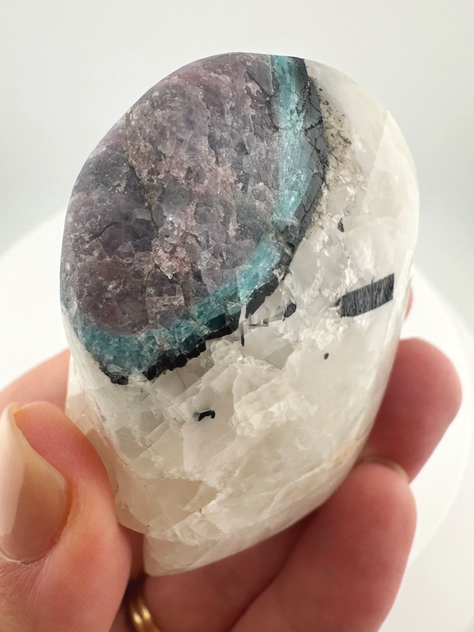 Leandro de Souza Pink and Blue Tourmaline in Feldspar Magical Child Palm Skull