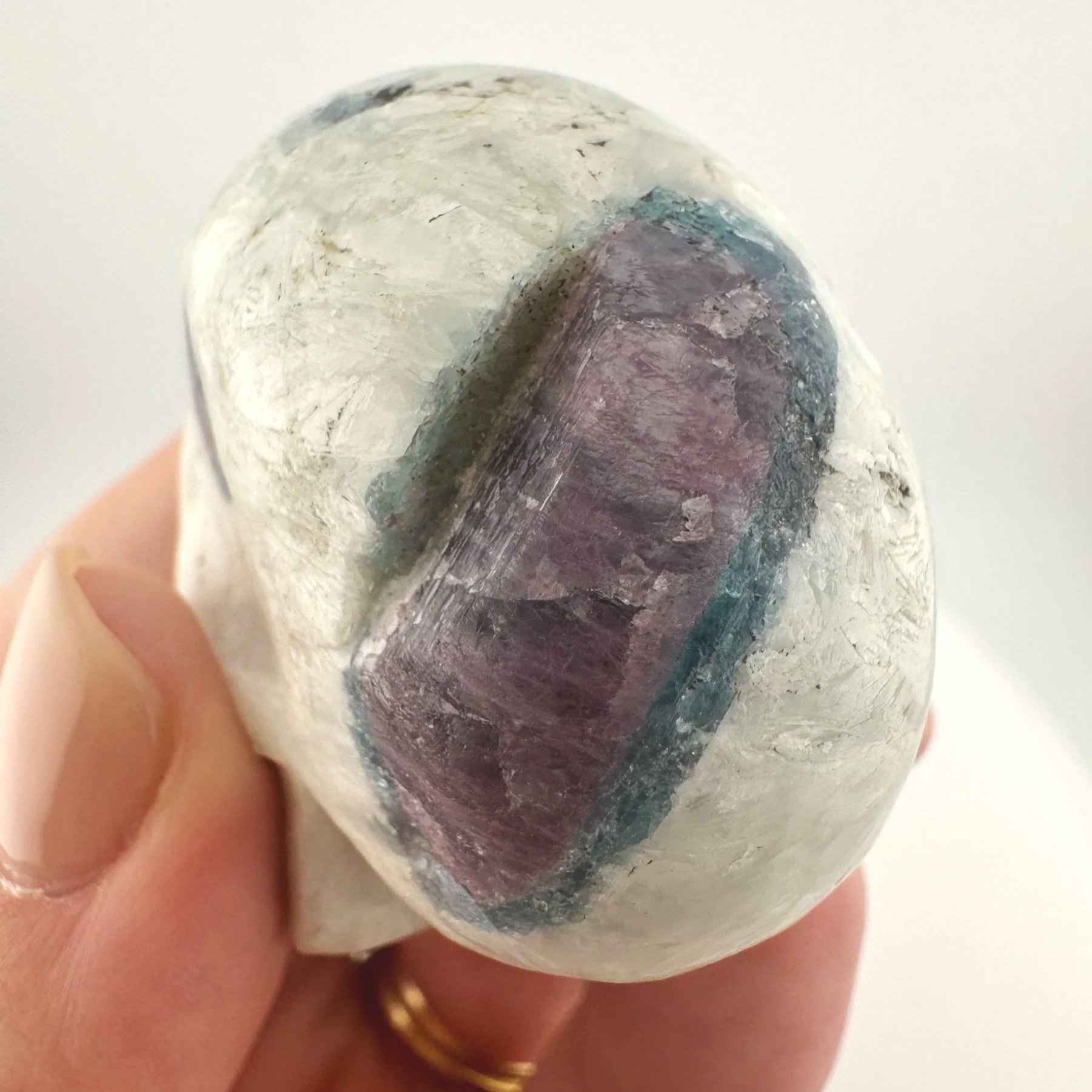 Leandro de Souza Pink and Blue Tourmaline in Feldspar Skull