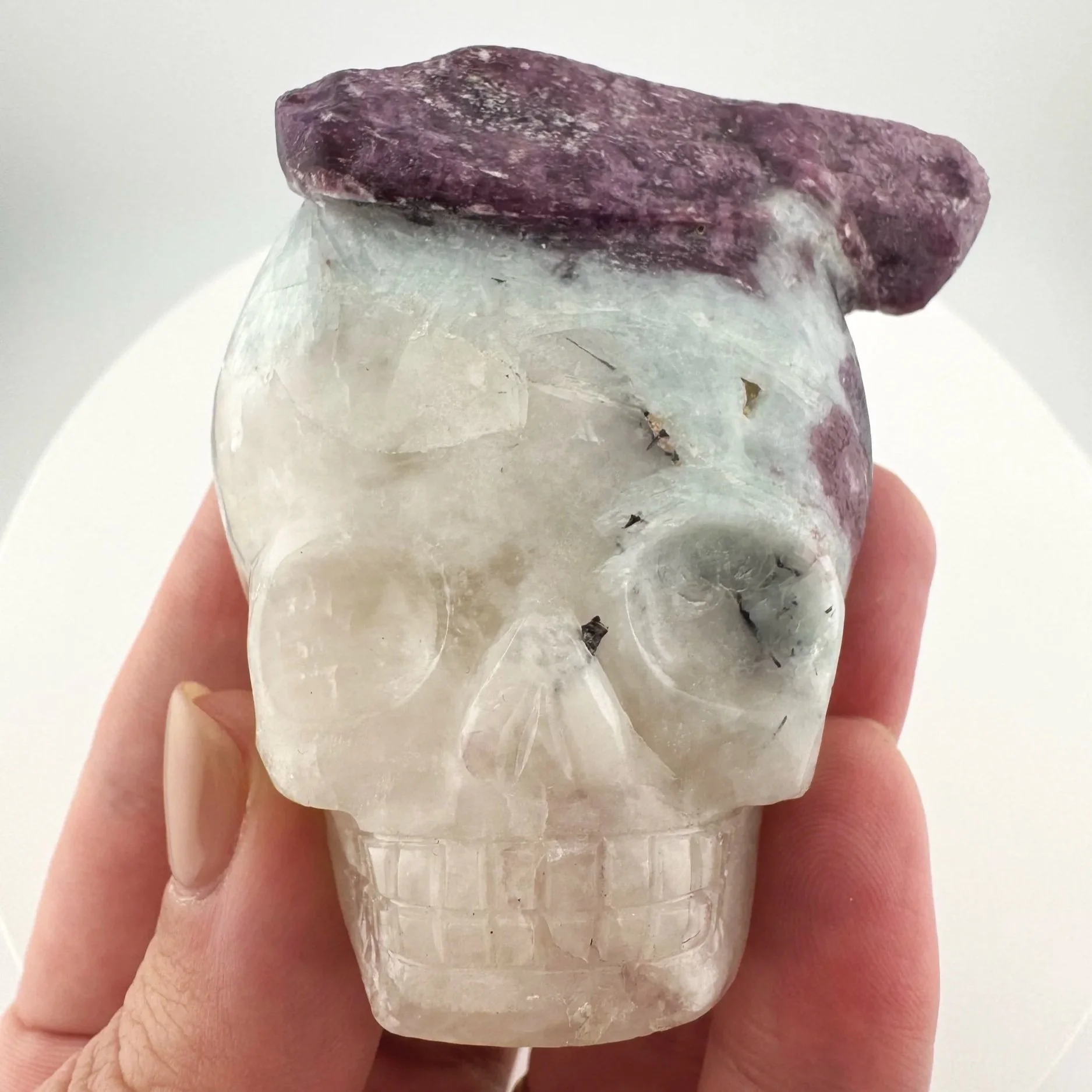 Leandro de Souza Pink Tourmaline in Feldspar Palm Skull