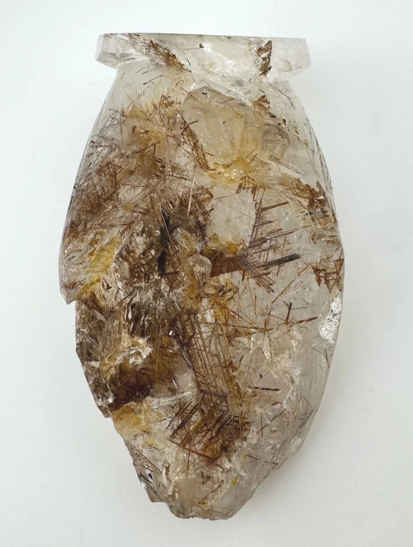 Leandro de Souza Brookite Rutile in Quartz Jesus Carving