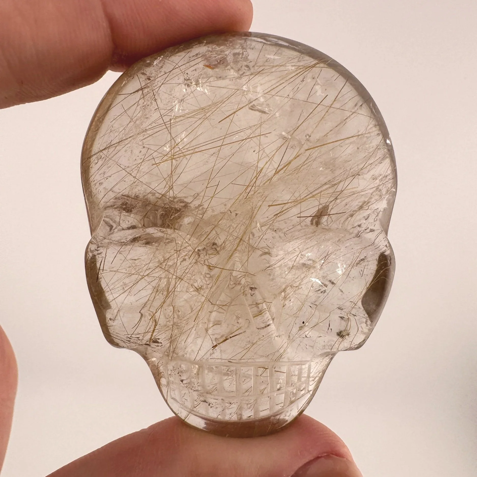 Leandro de Souza Golden Rutile in Quartz Magical Child Palm Skull