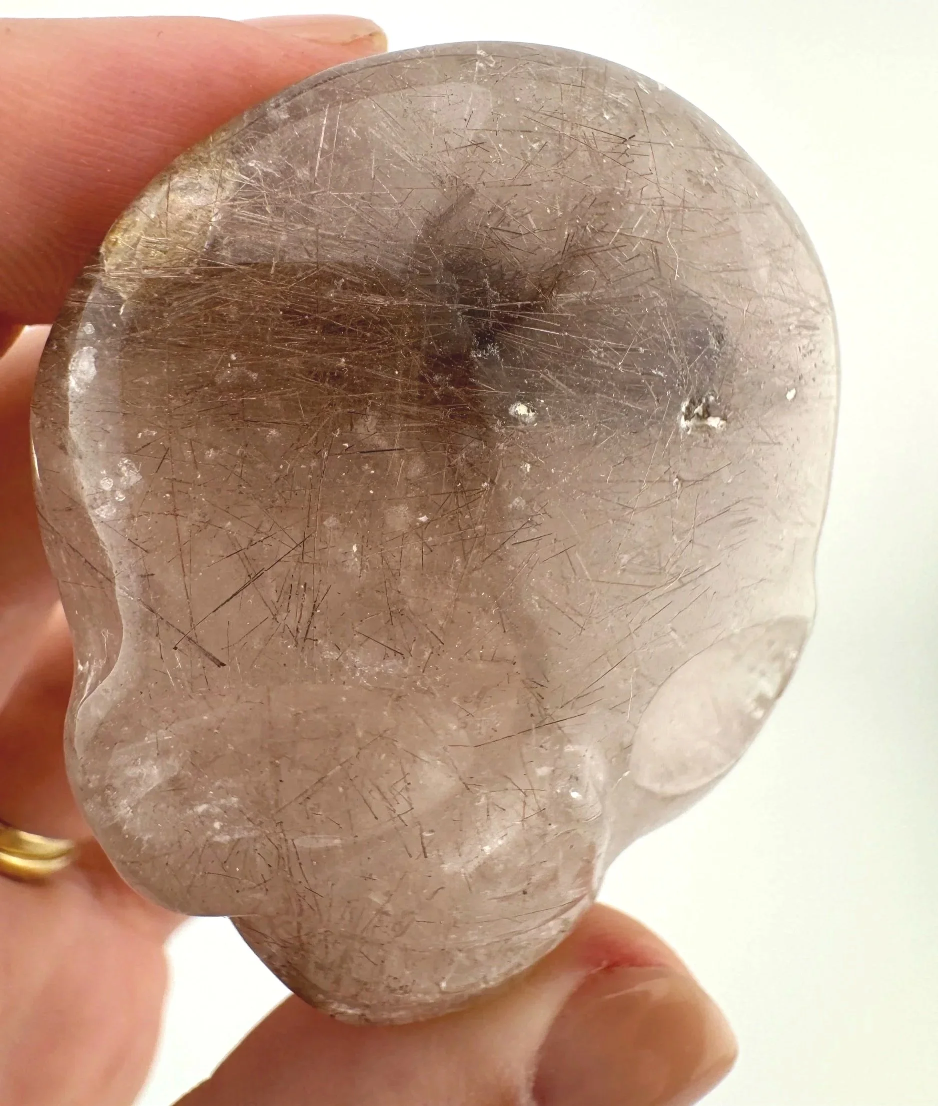 Leandro de Souza Red Rutile in Quartz Palm Skull