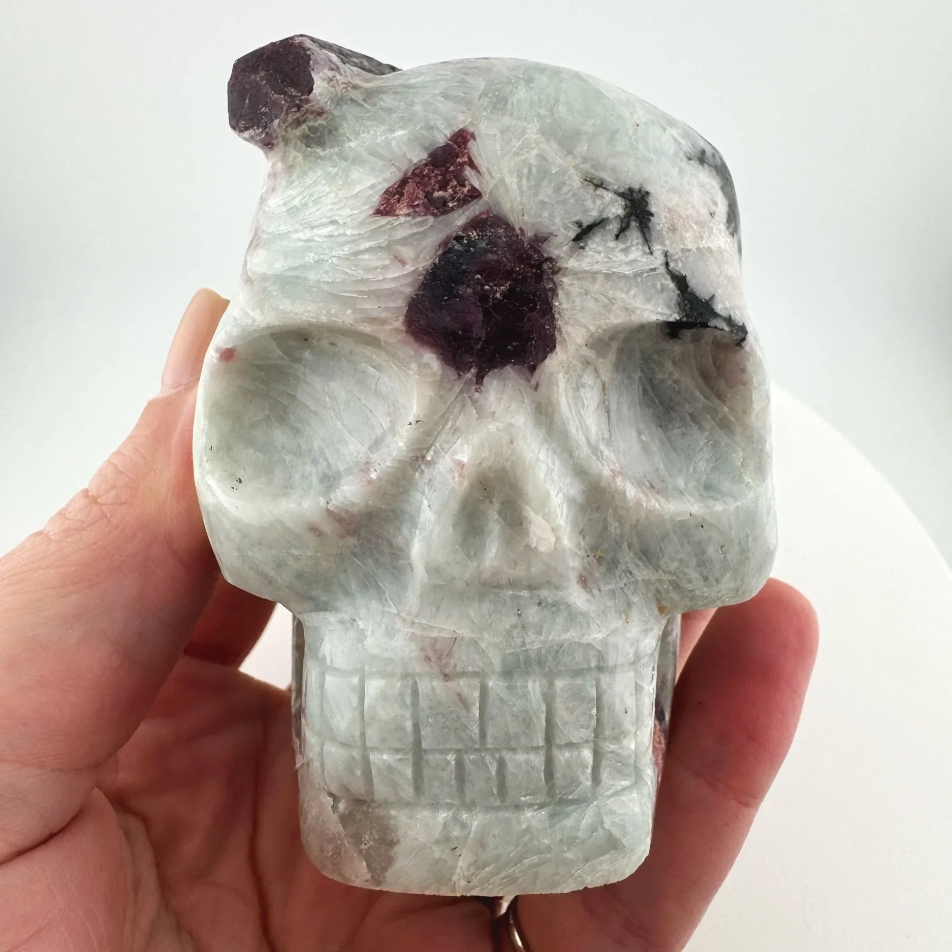 Leandro de Souza Pink Tourmaline in Feldspar Skull