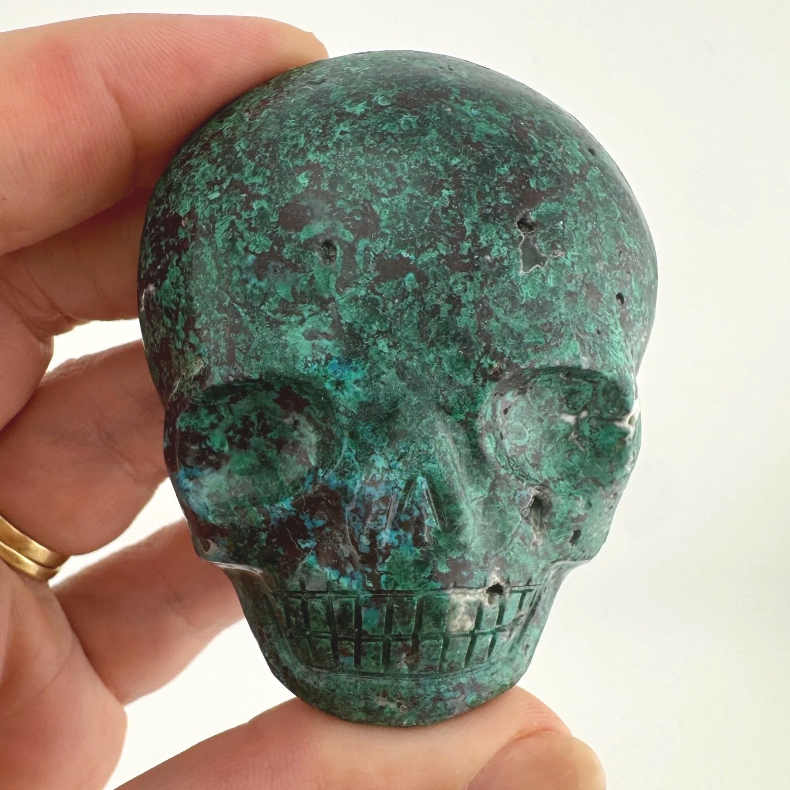 Leandro de Souza Malachite Chrysocolla Magical Child Palm Skull
