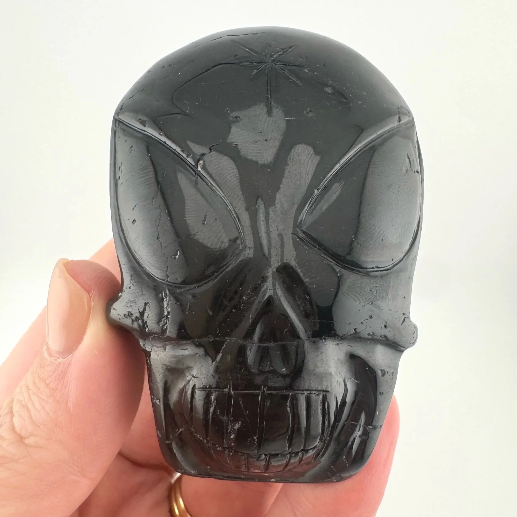 Leandro de Souza Blue Tourmaline Shaman Twin Flame Palm Skull