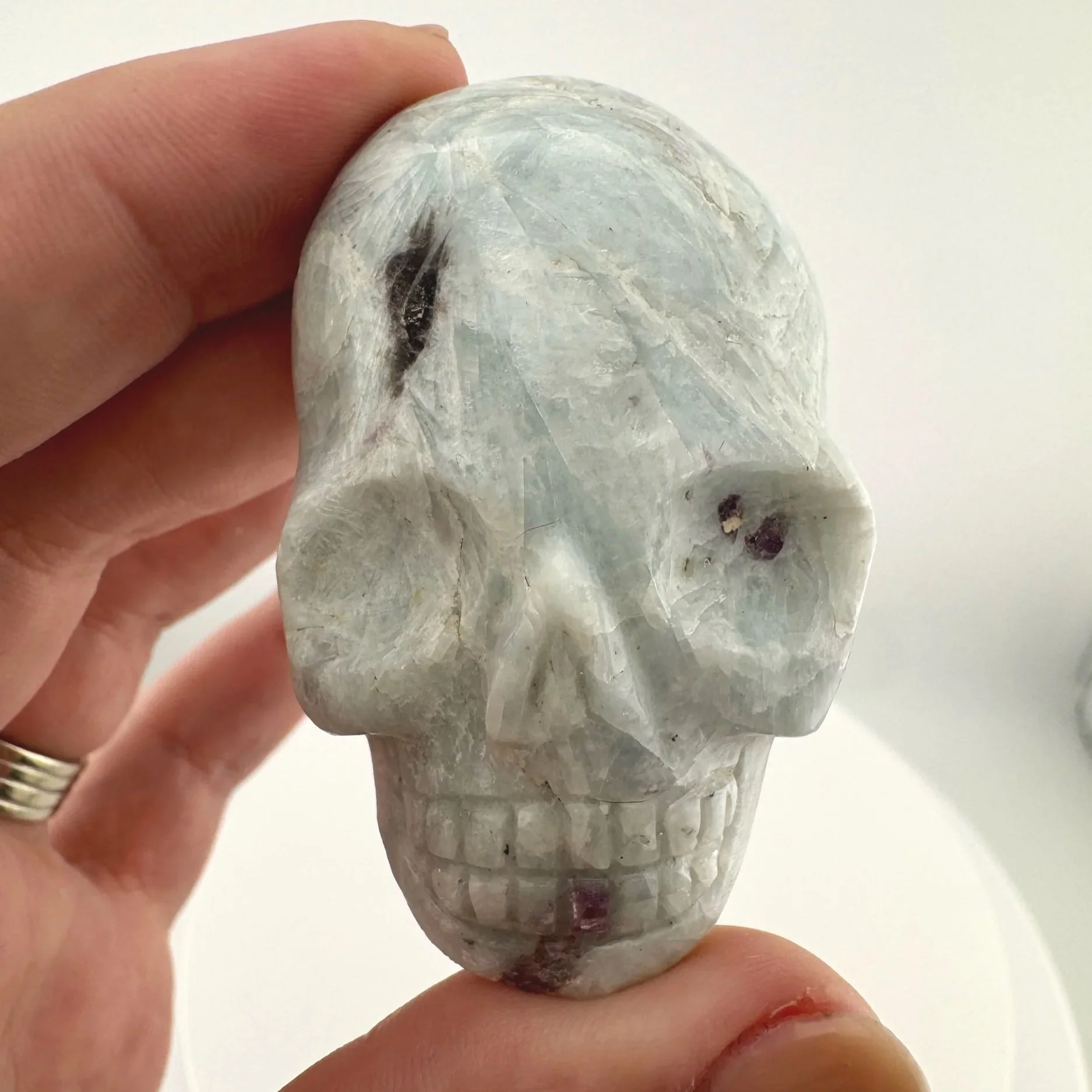 Leandro de Souza Feldspar with Pink Tourmaline Shaman Palm Skull
