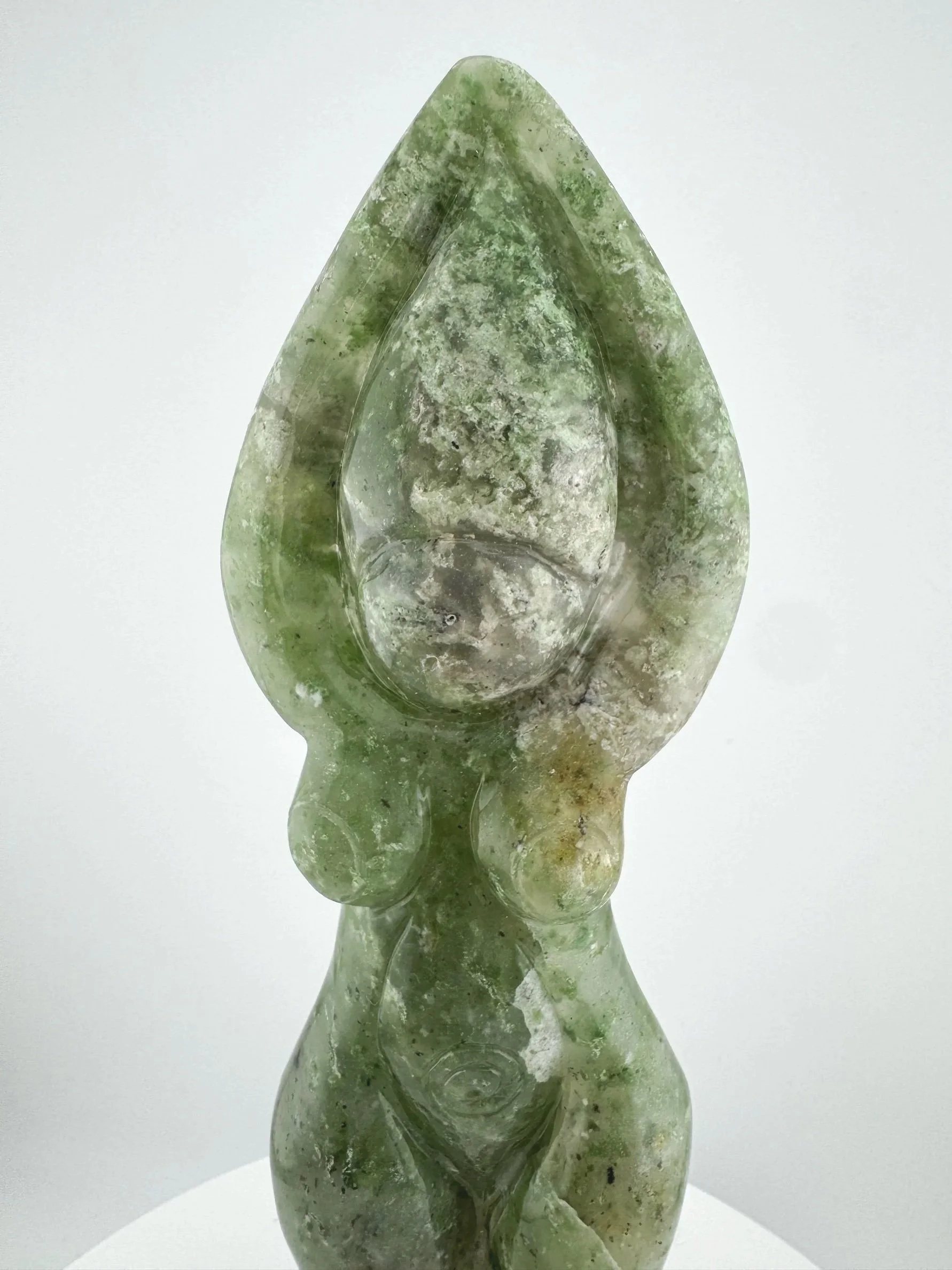 Leandro de Souza Chlorite Chalcedony Gaia Goddess Sculpture on Quartz base