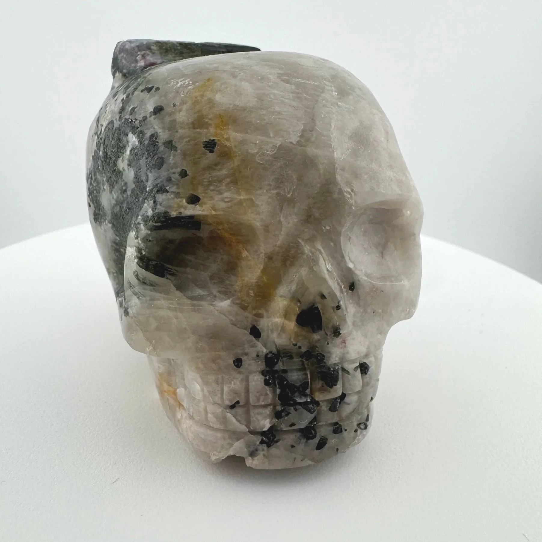 Leandro de Souza Watermelon Tourmaline on Quartz Skull