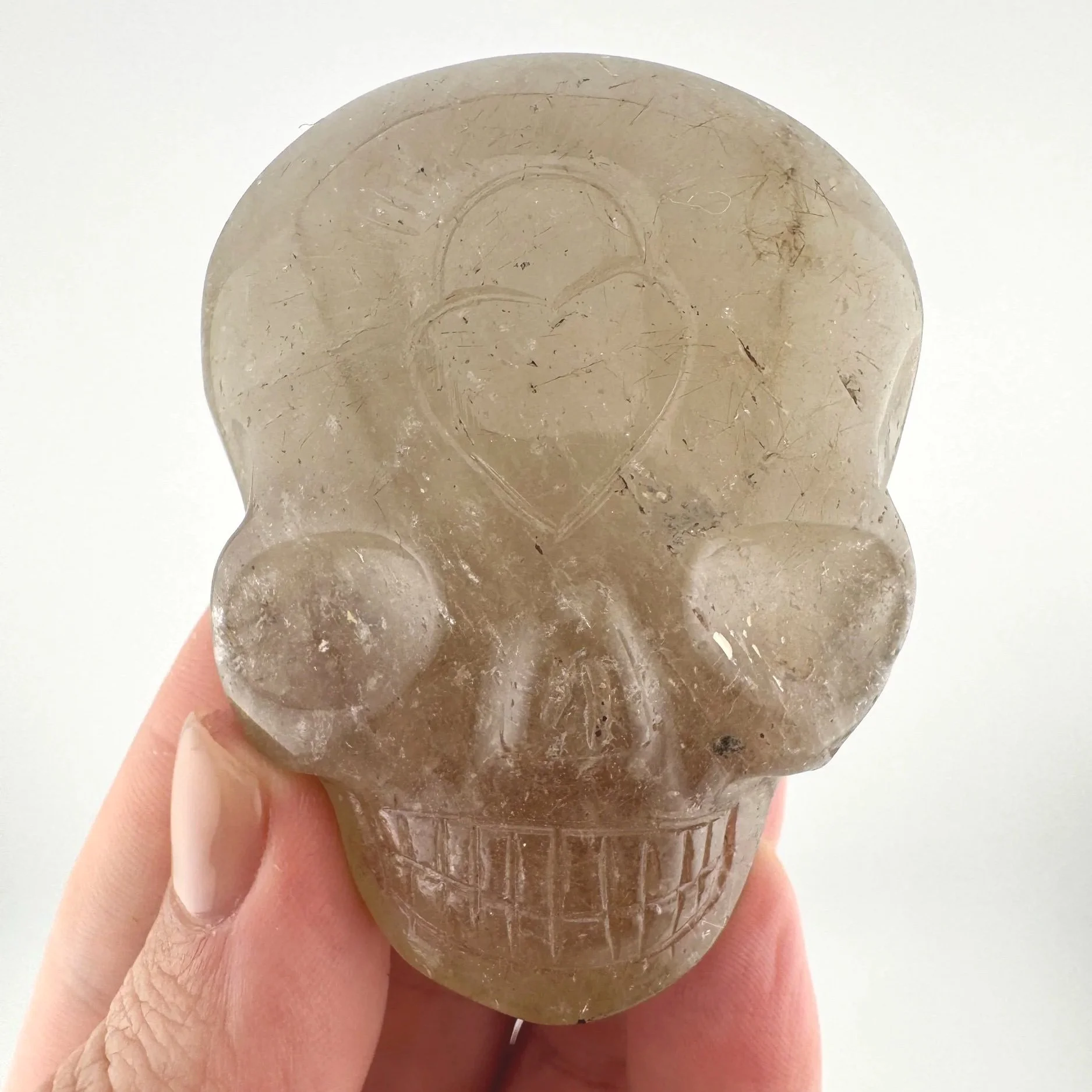 Leandro de Souza Golden Rutile in Quartz Magical Child Palm Skull