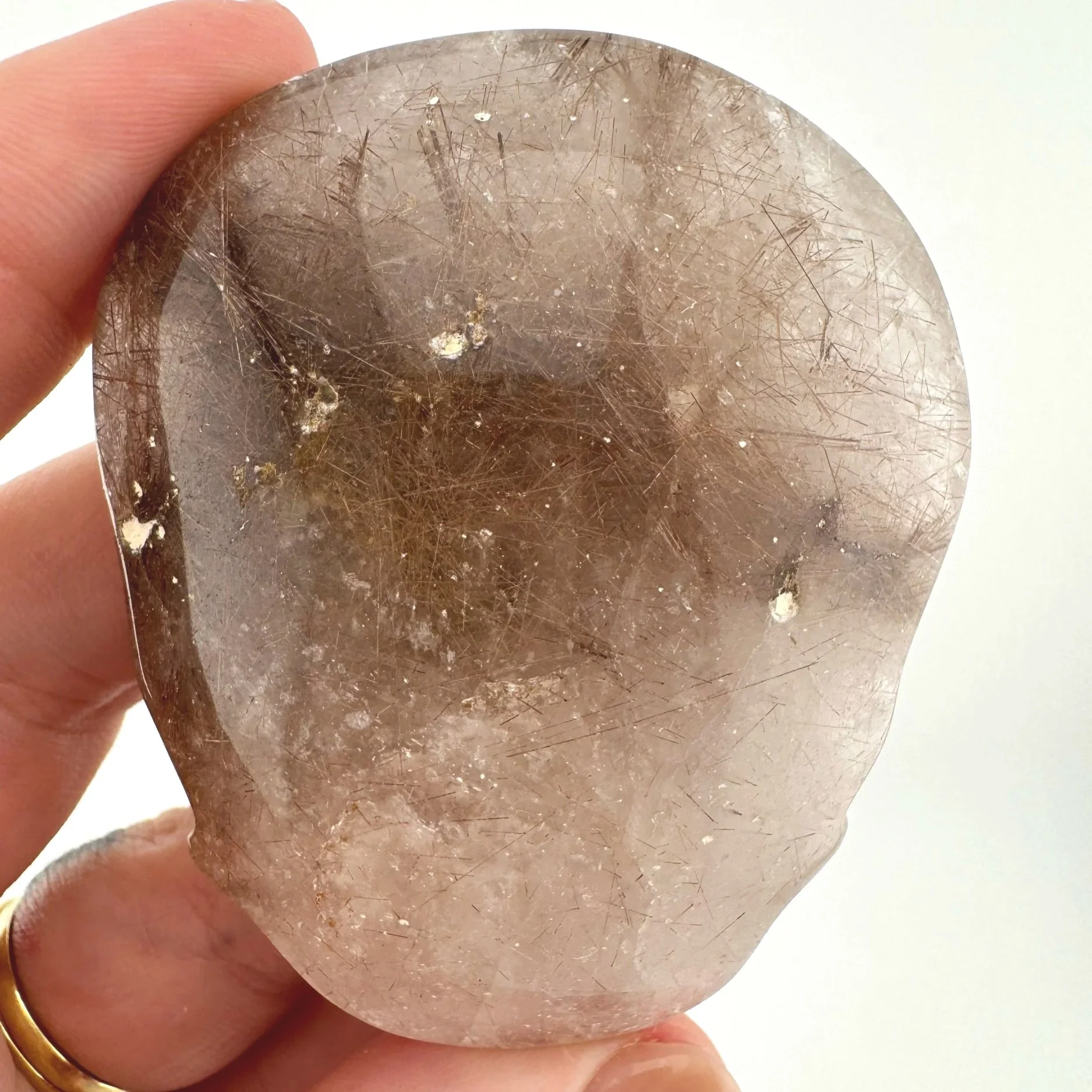Leandro de Souza Red Rutile in Quartz Palm Skull