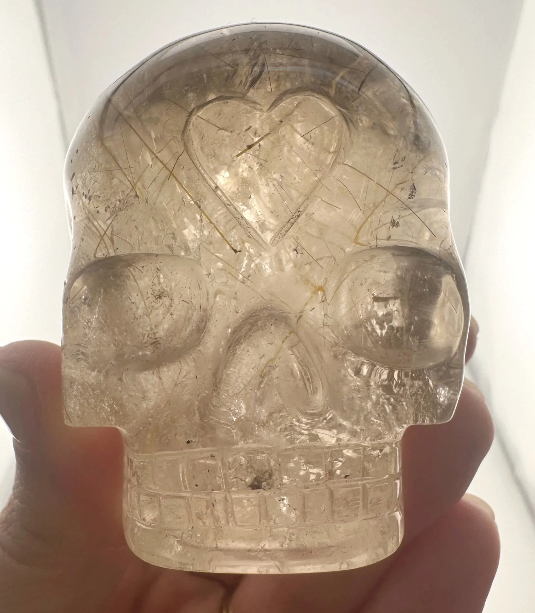 Leandro de Souza Golden Rutile in Smoky Quartz Magical Child Skull