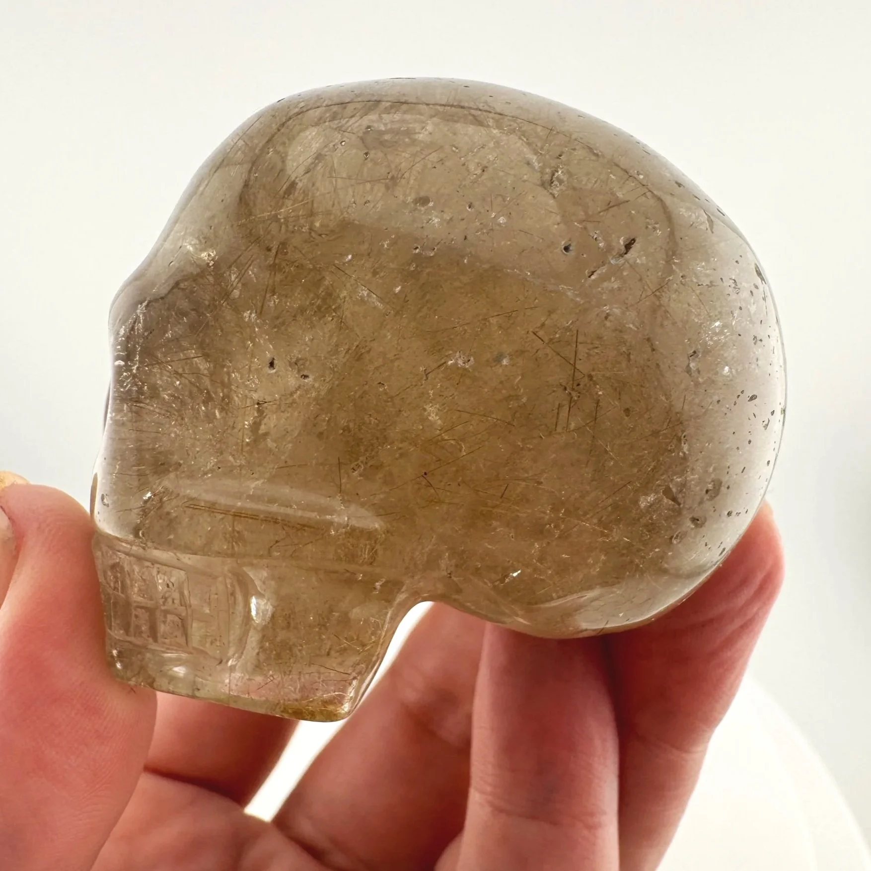 Leandro de Souza Golden Rutile in Smoky Quartz Skull