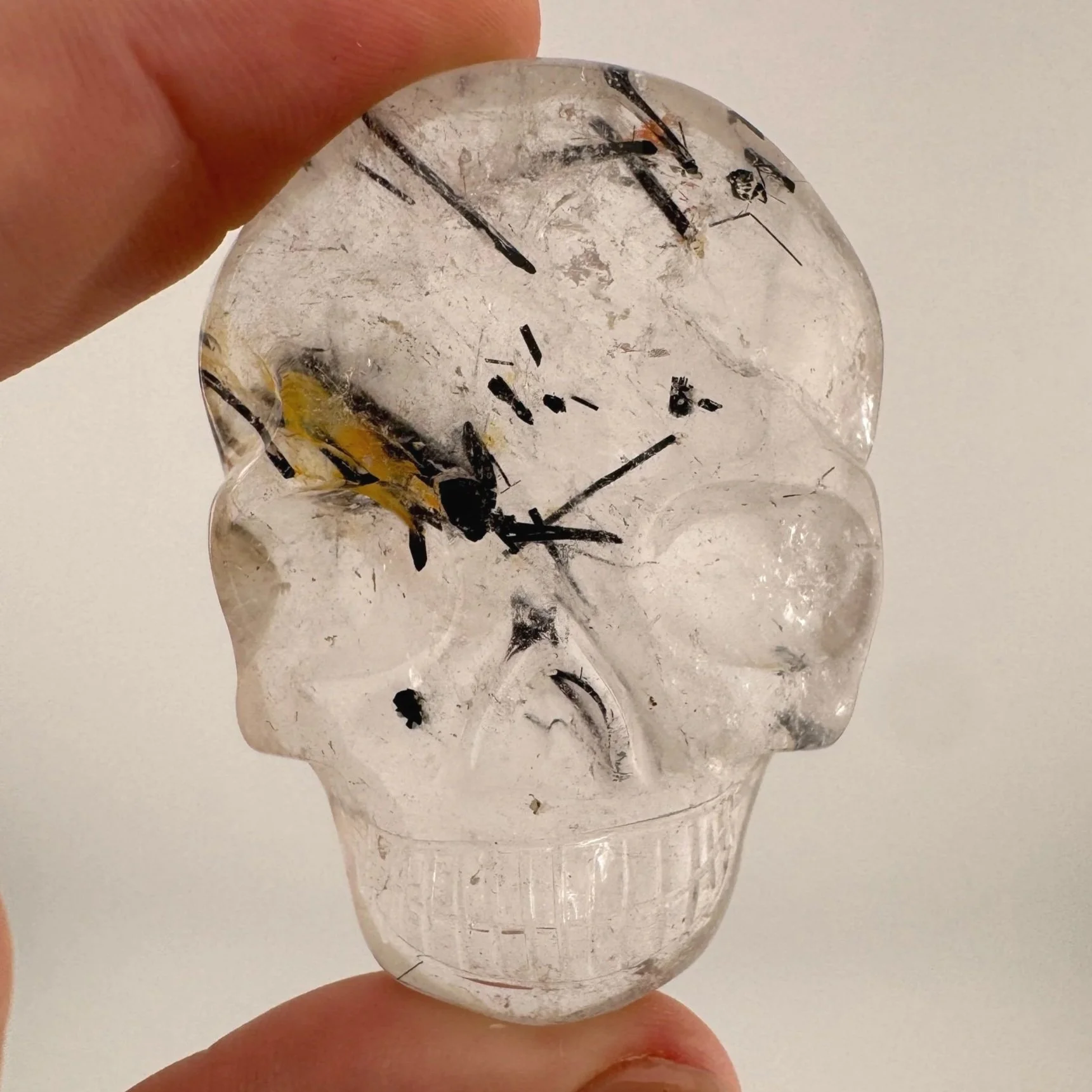 Leandro de Souza Black Tourmaline in Quartz Palm Skull