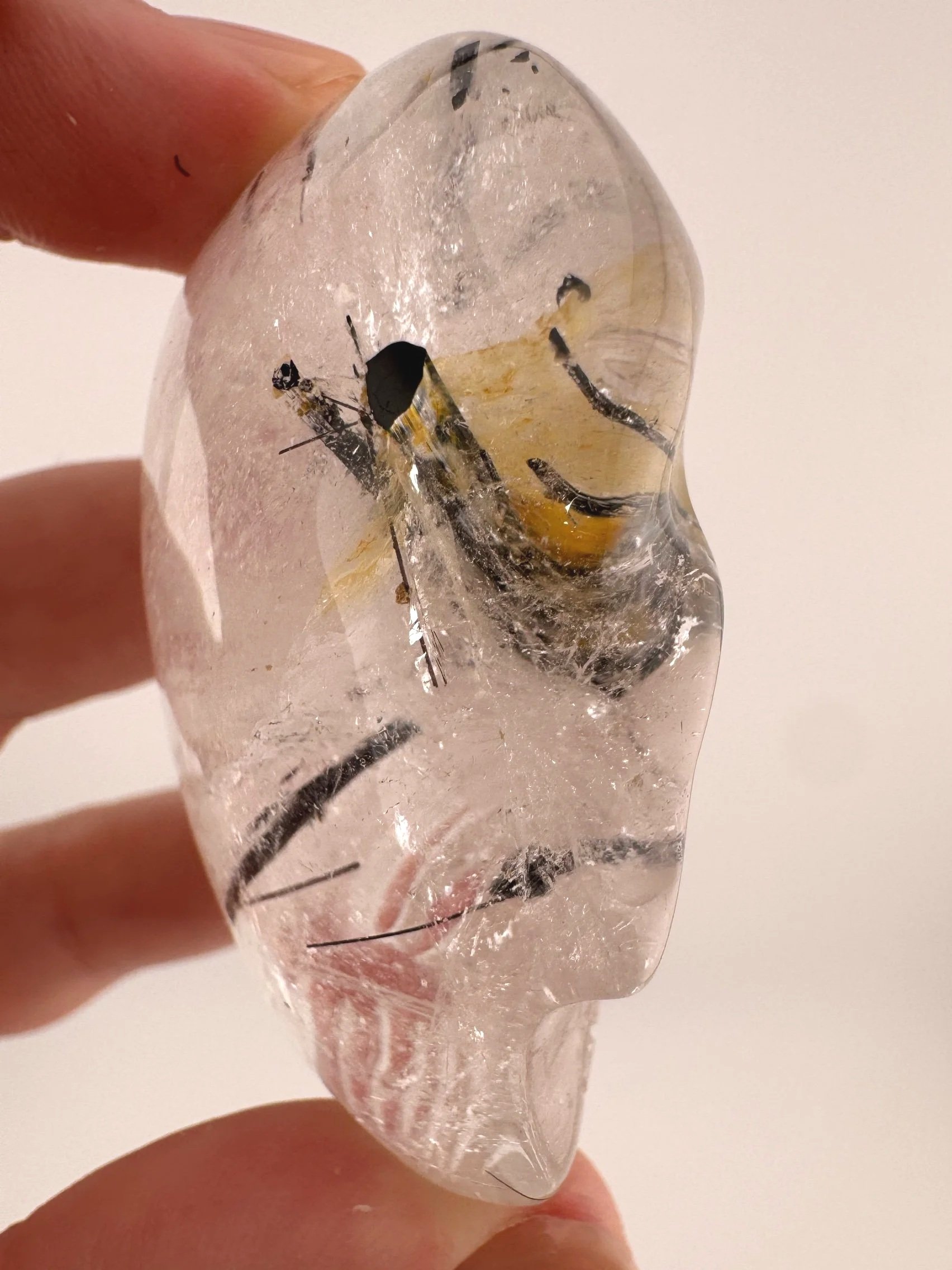 Leandro de Souza Black Tourmaline in Quartz Palm Skull