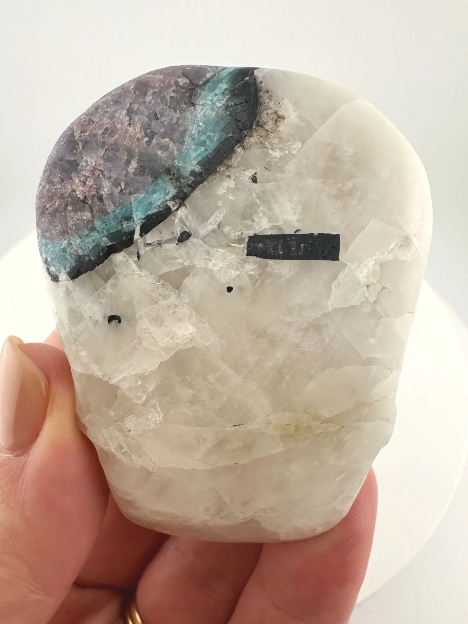 Leandro de Souza Pink and Blue Tourmaline in Feldspar Magical Child Palm Skull