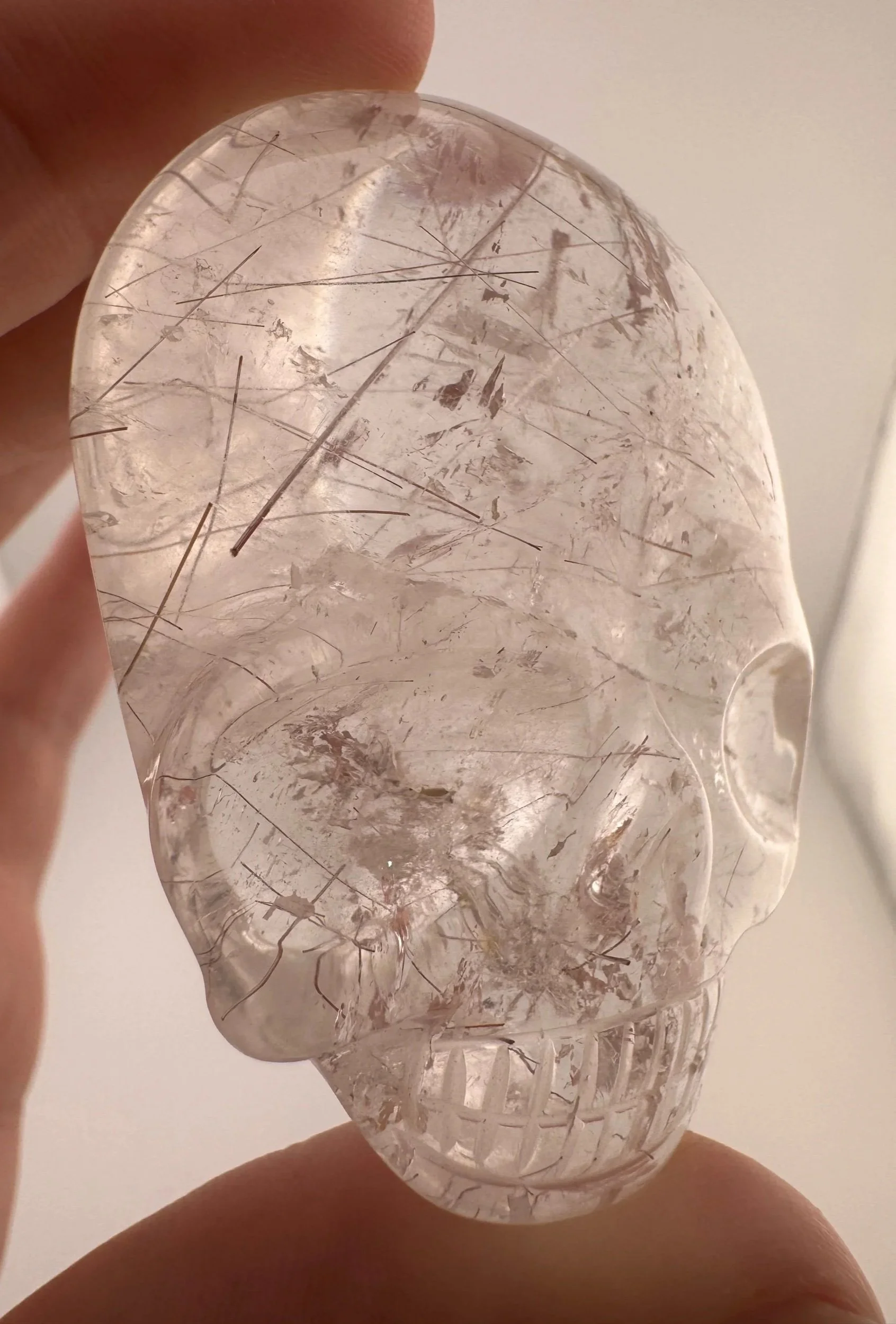 Leandro de Souza Red Rutile in Quartz Magical Child Palm Skull