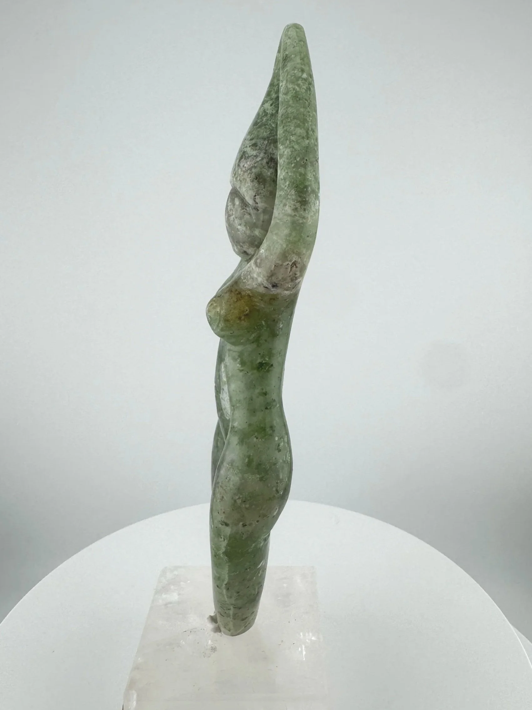 Leandro de Souza Chlorite Chalcedony Gaia Goddess Sculpture on Quartz base