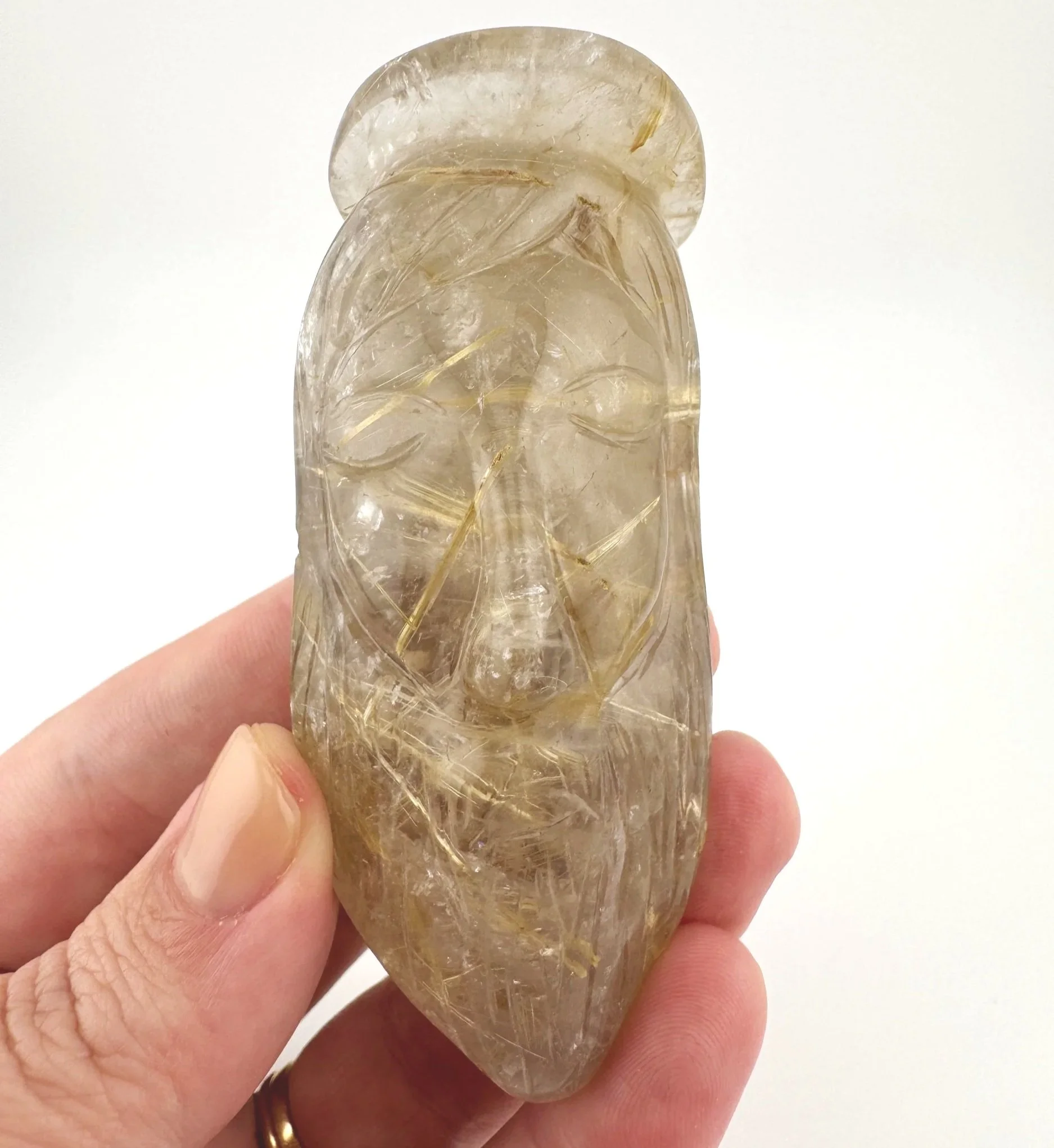 Leandro de Souza Golden Rutile in Quartz Jesus Carving