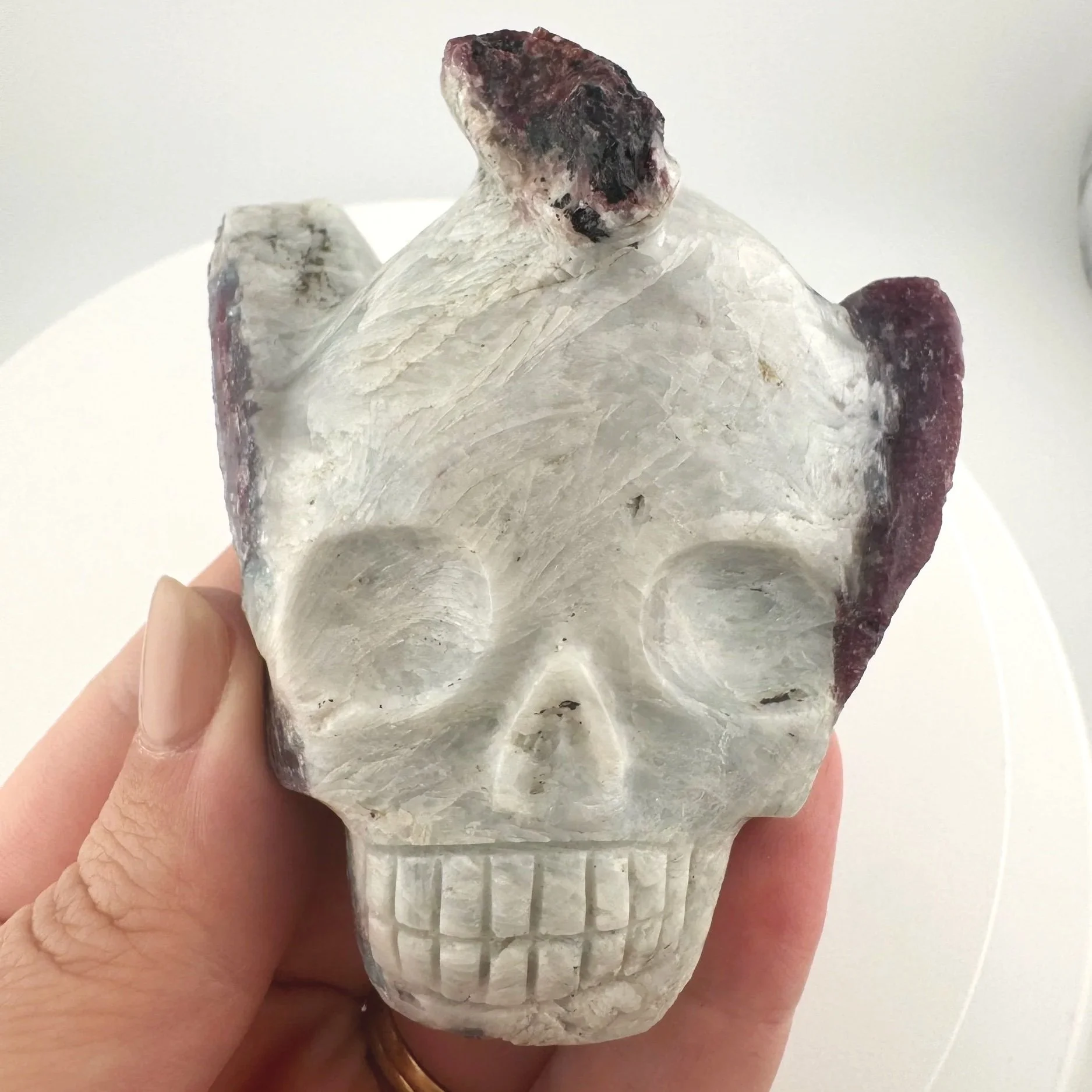 Leandro de Souza Pink Tourmaline in Feldspar Twin Flame Palm Skull