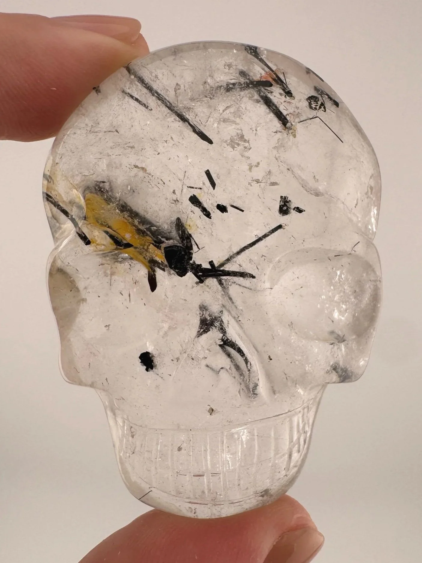 Leandro de Souza Black Tourmaline in Quartz Palm Skull
