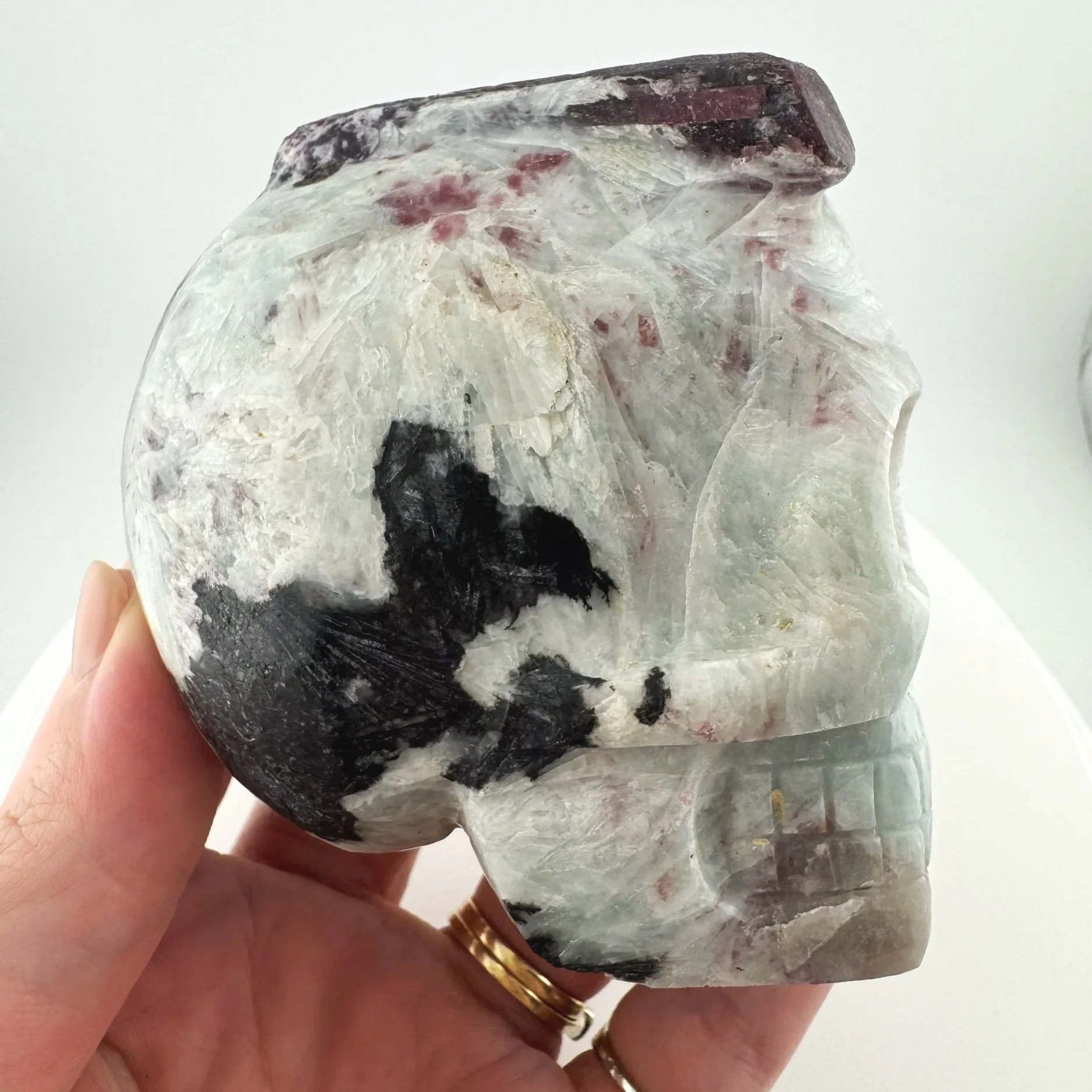 Leandro de Souza Pink Tourmaline in Feldspar Skull