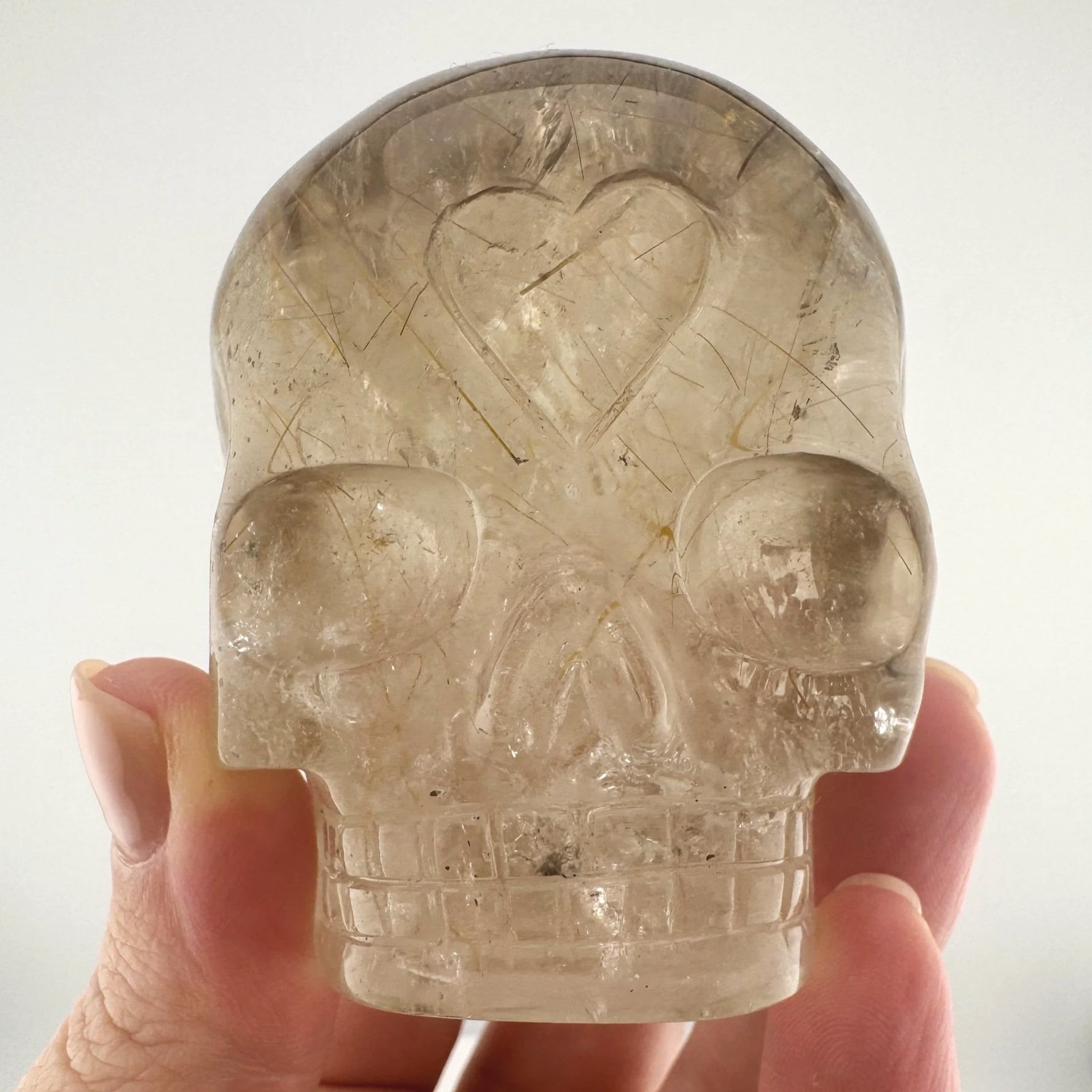 Leandro de Souza Golden Rutile in Smoky Quartz Magical Child Skull