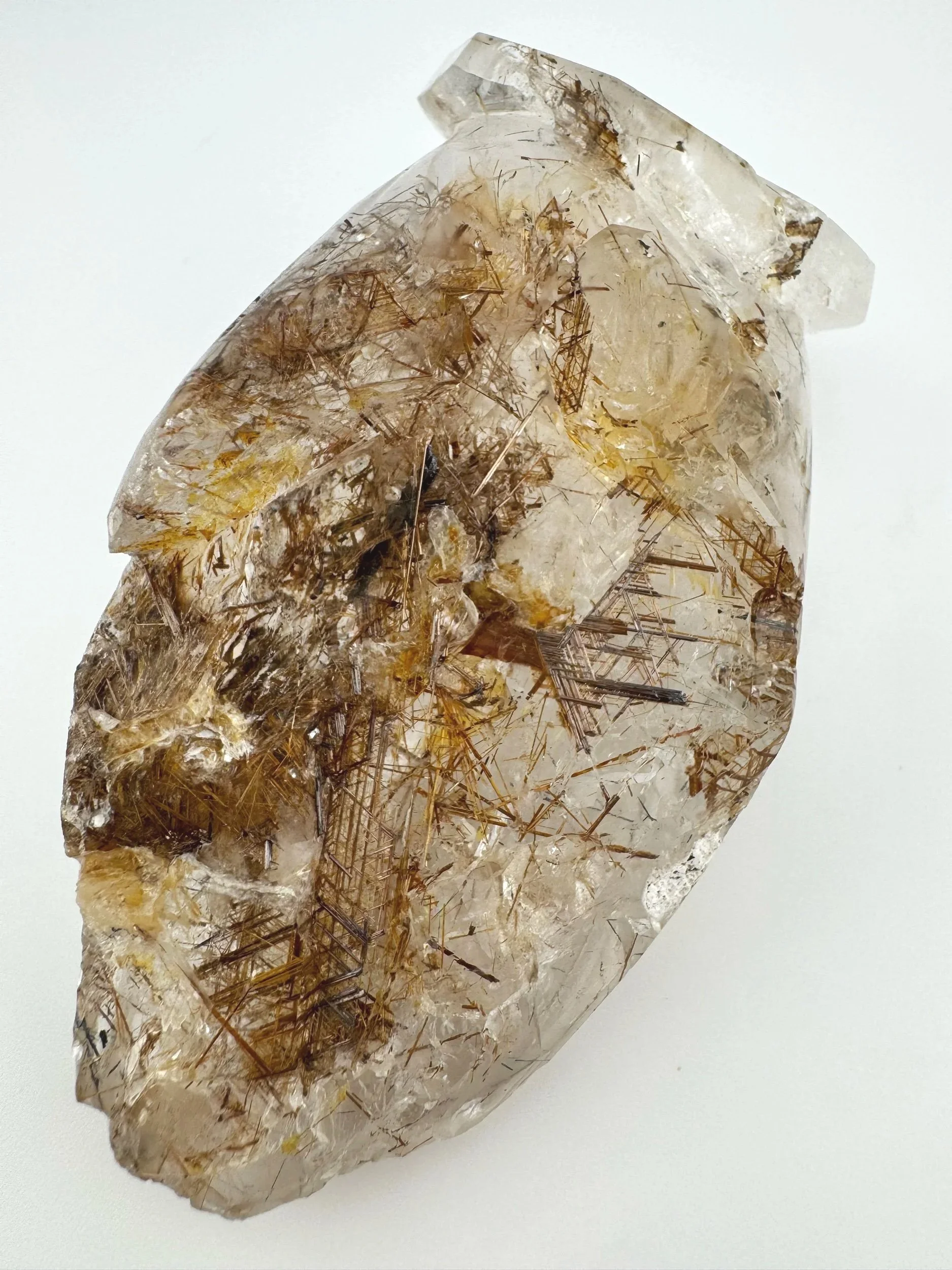 Leandro de Souza Brookite Rutile in Quartz Jesus Carving