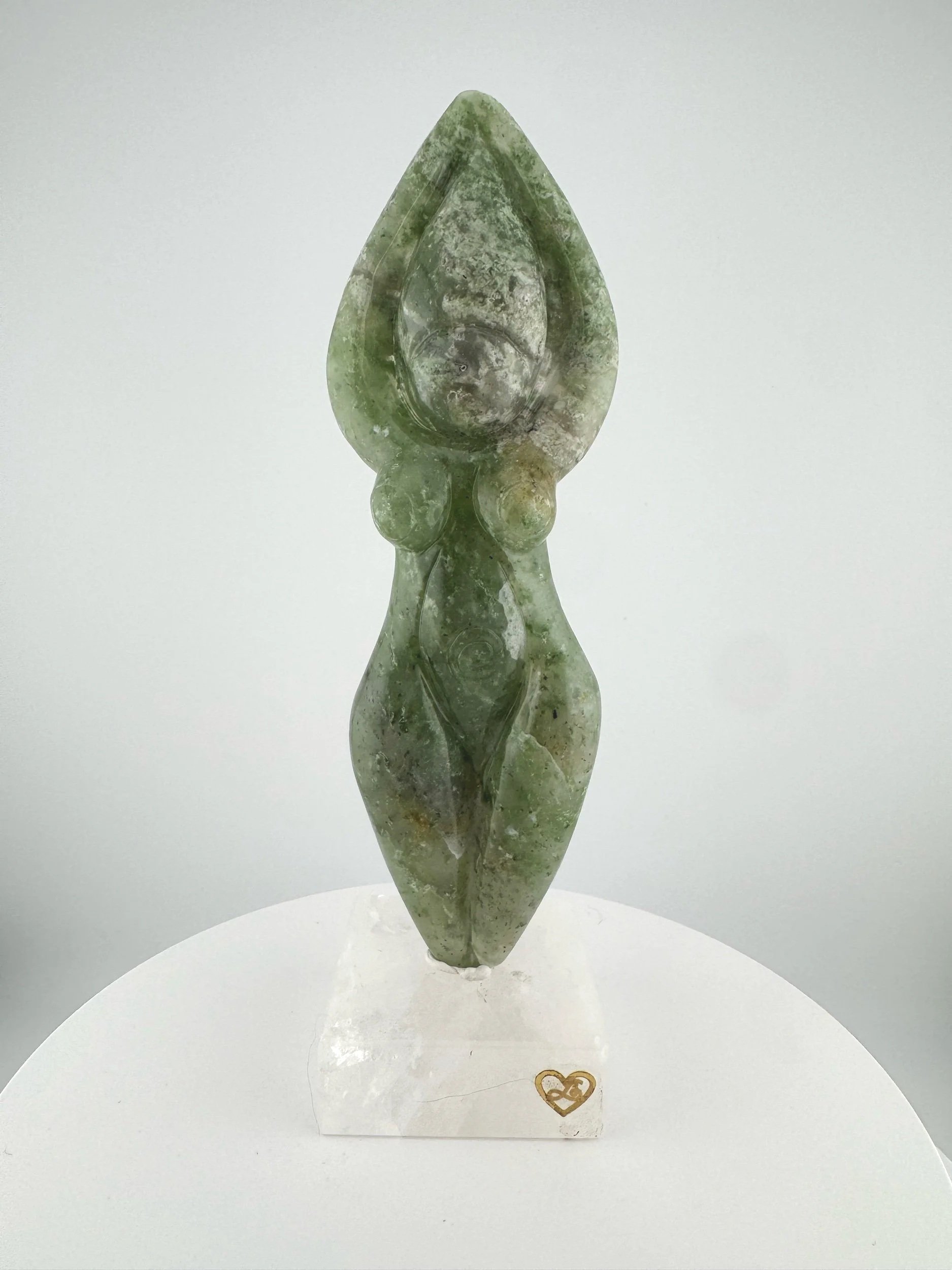 Leandro de Souza Chlorite Chalcedony Gaia Goddess Sculpture on Quartz base