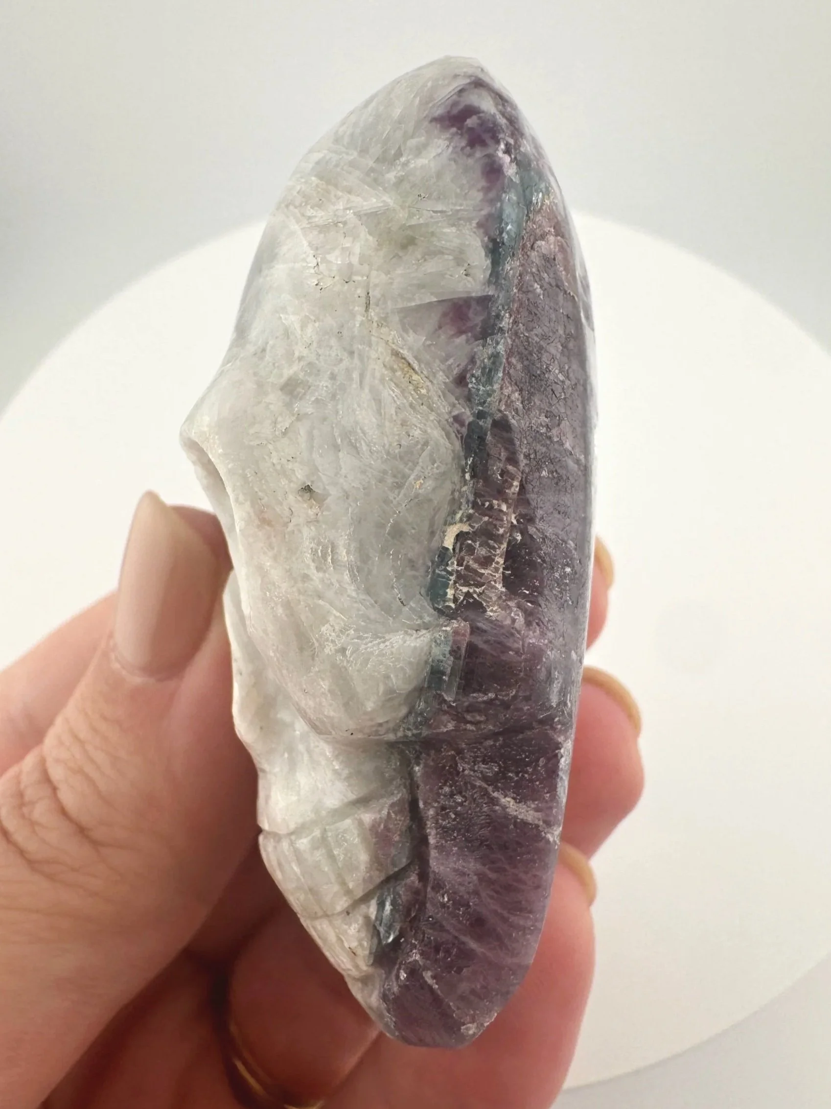 Leandro de Souza Pink and Blue Tourmaline in Feldspar Shaman Palm Skull