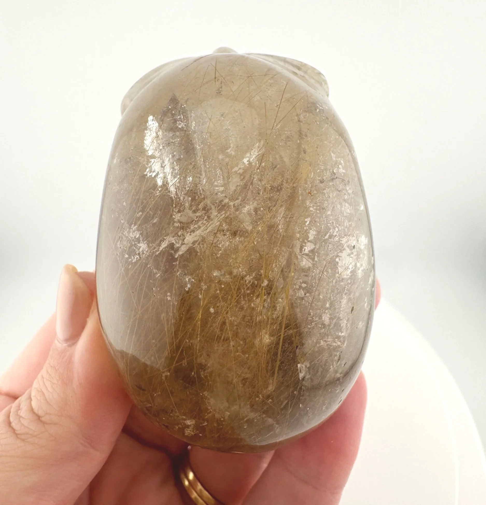 Leandro de Souza Golden Rutile in Smoky Quartz Mayan Skull