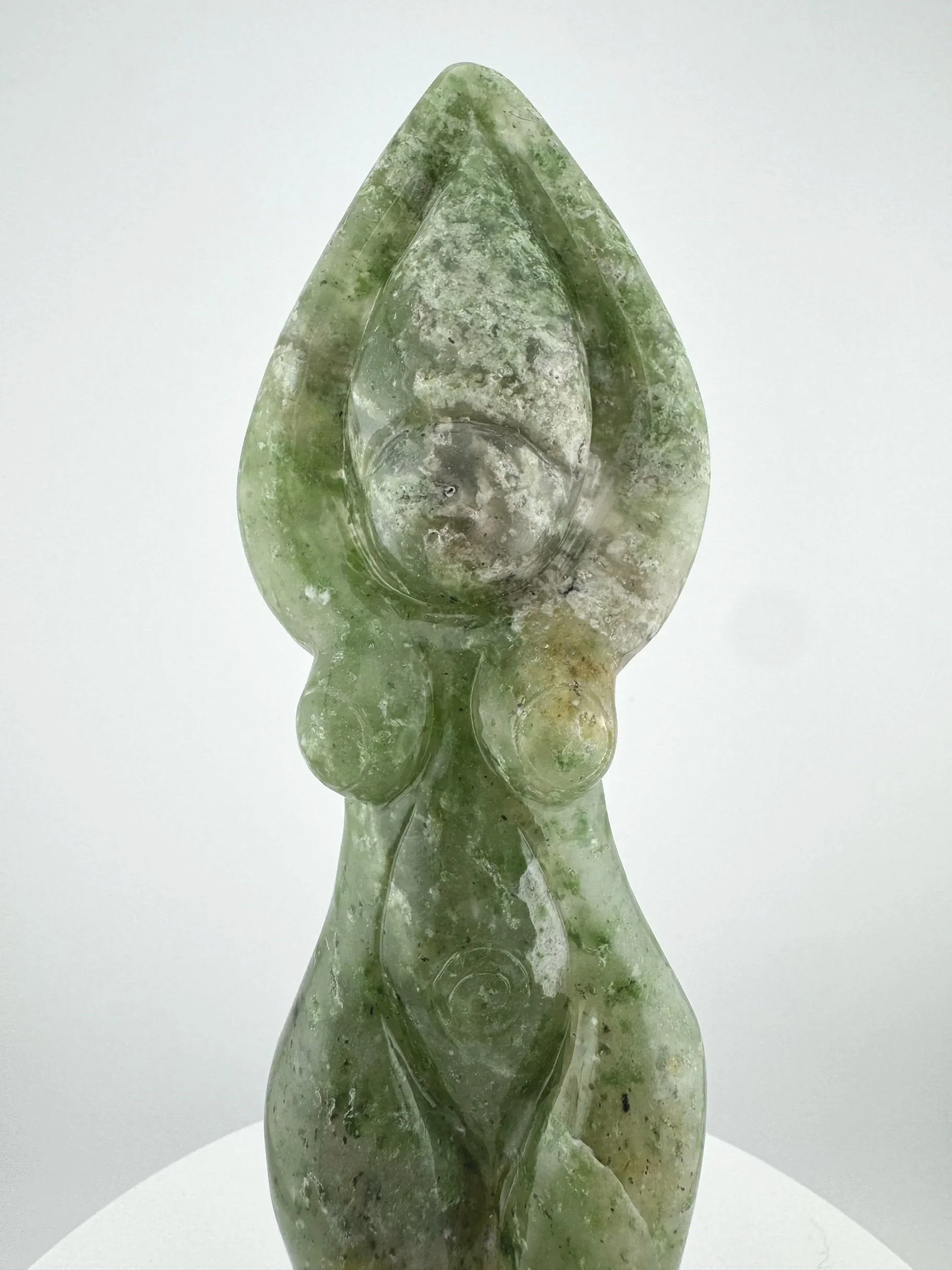 Leandro de Souza Chlorite Chalcedony Gaia Goddess Sculpture on Quartz base