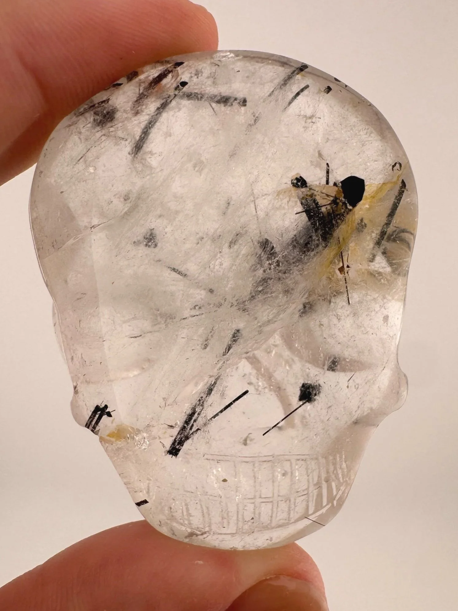 Leandro de Souza Black Tourmaline in Quartz Palm Skull