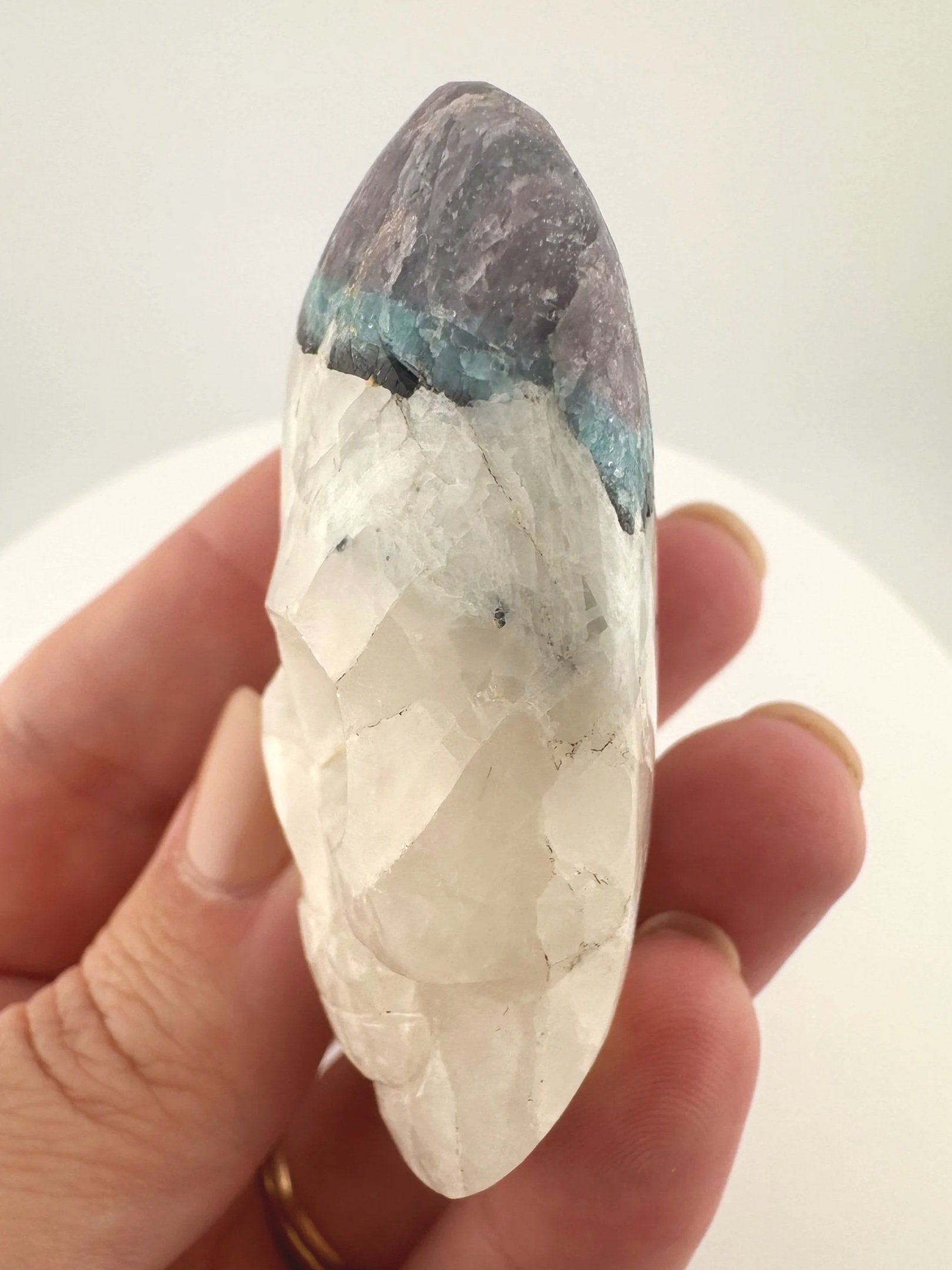 Leandro de Souza Pink and Blue Tourmaline in Feldspar Magical Child Palm Skull