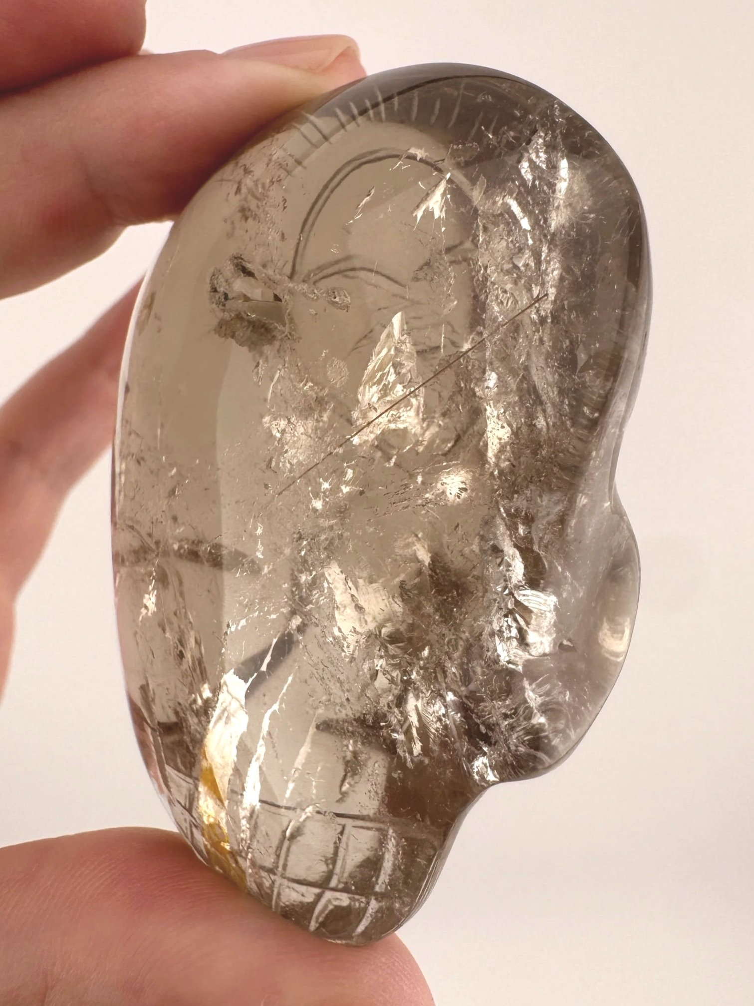 Leandro de Souza Golden Rutile in Quartz Magical Child Palm Skull