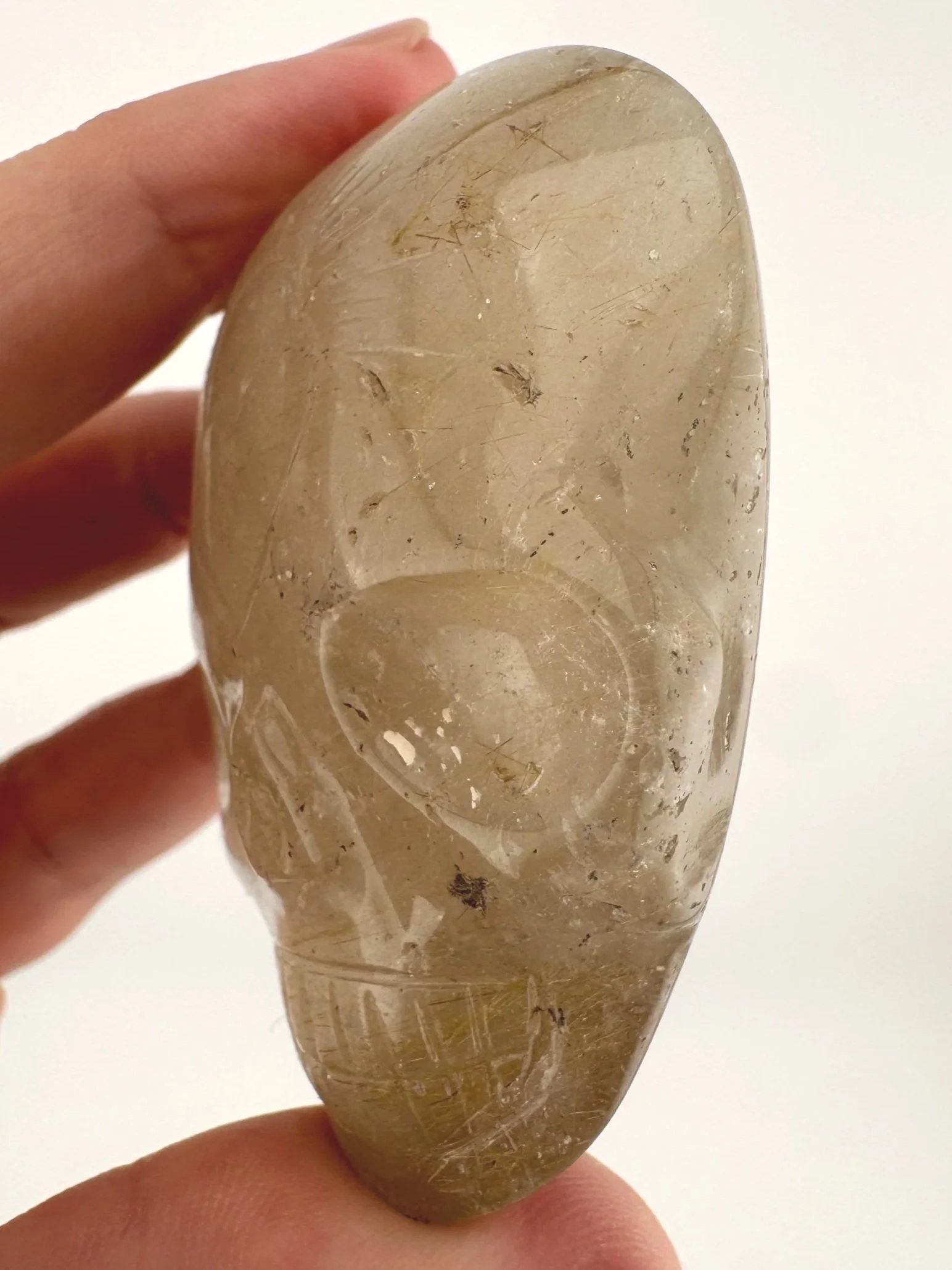 Leandro de Souza Golden Rutile in Quartz Magical Child Palm Skull