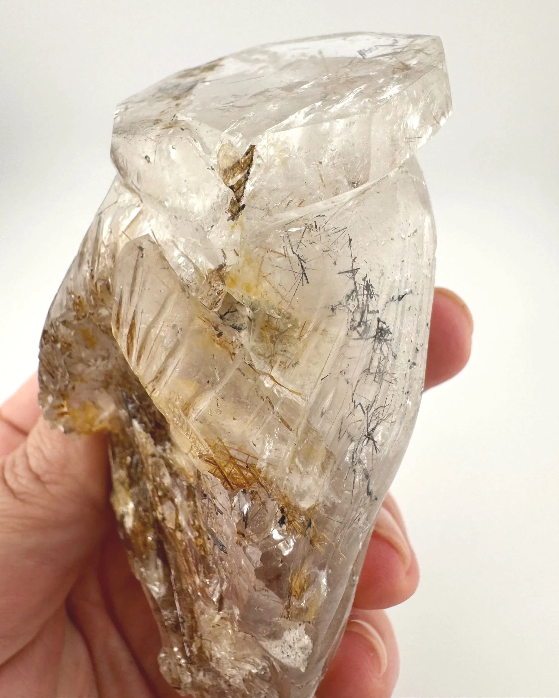 Leandro de Souza Brookite Rutile in Quartz Jesus Carving