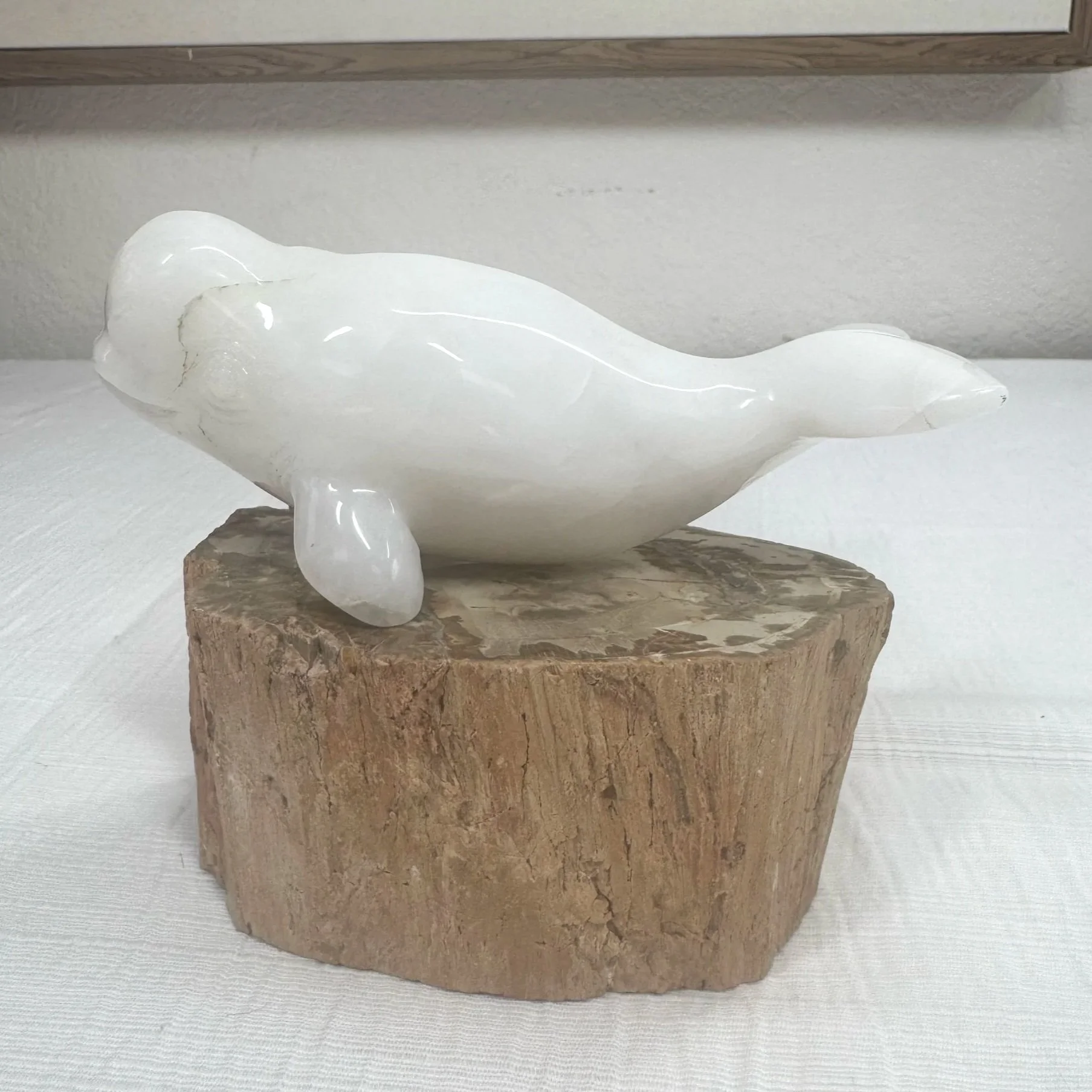 Leandro de Souza Snow Quartz Beluga Whale Sculpture
