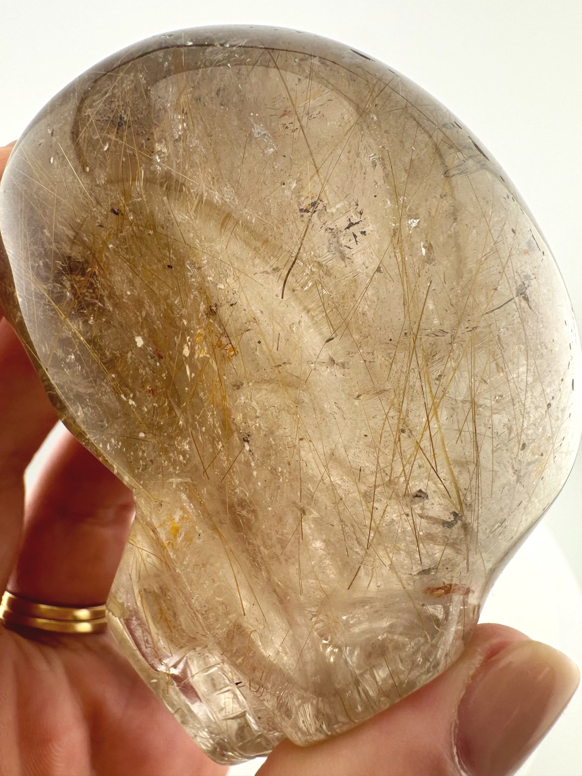 Leandro de Souza Golden Rutile in Smoky Quartz Mayan Skull