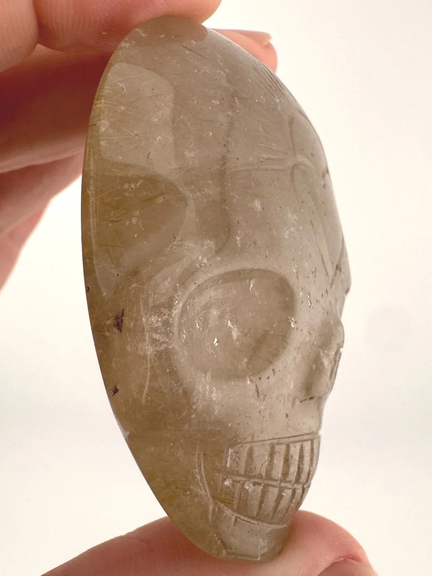 Leandro de Souza Golden Rutile in Quartz Magical Child Palm Skull