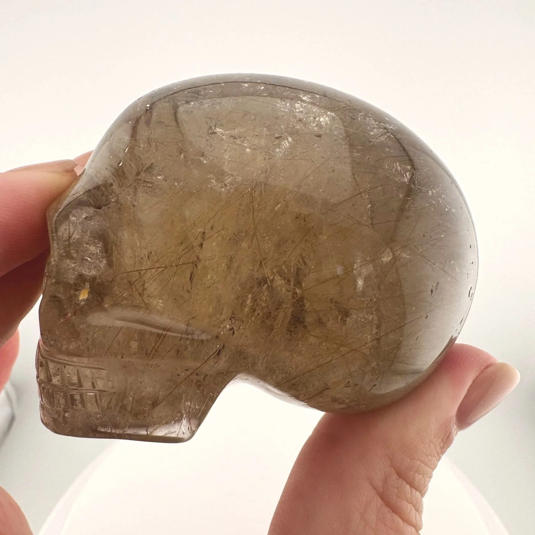 Leandro de Souza Golden Rutile in Smoky Quartz Mayan Skull
