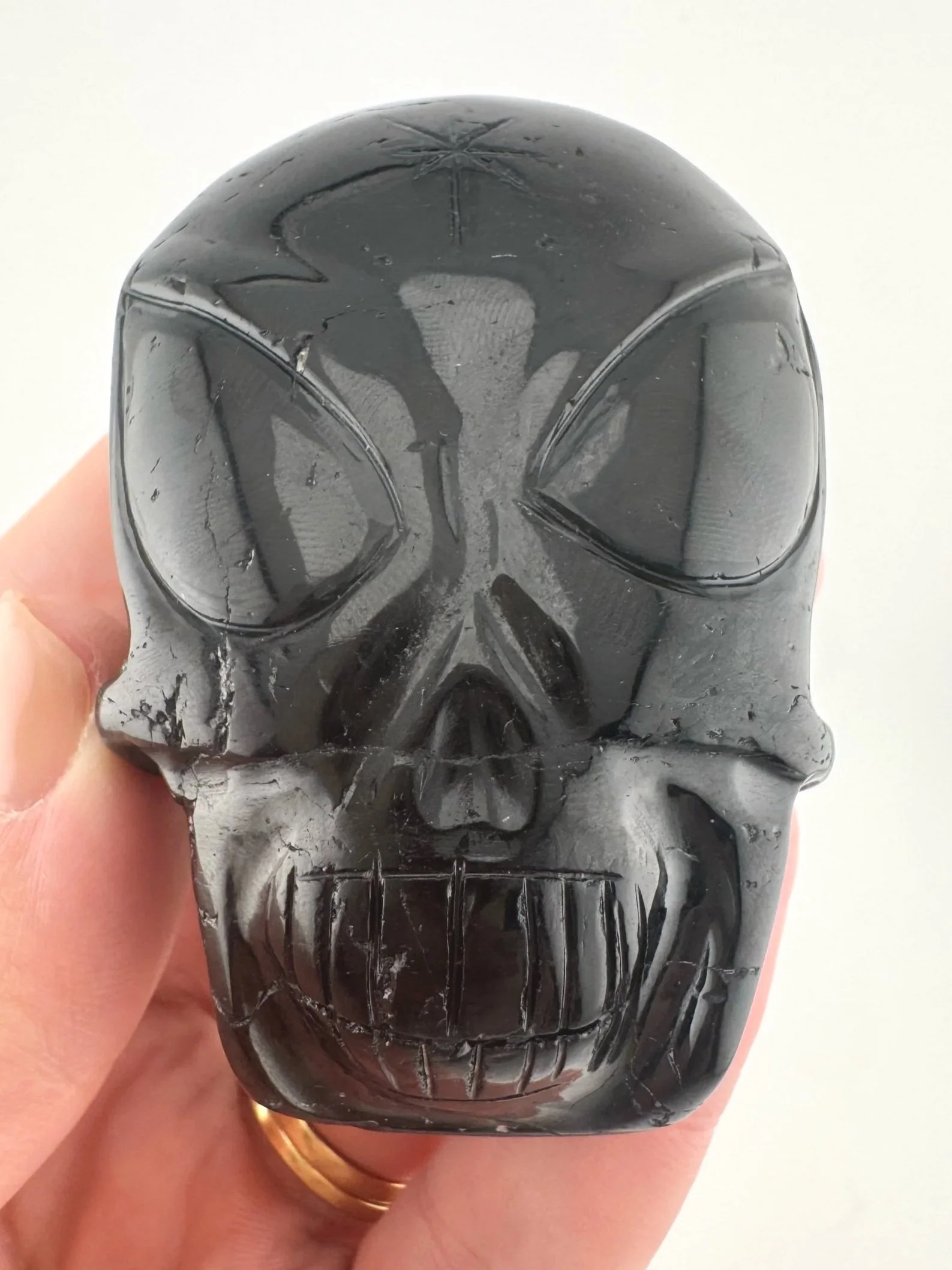 Leandro de Souza Blue Tourmaline Shaman Twin Flame Palm Skull
