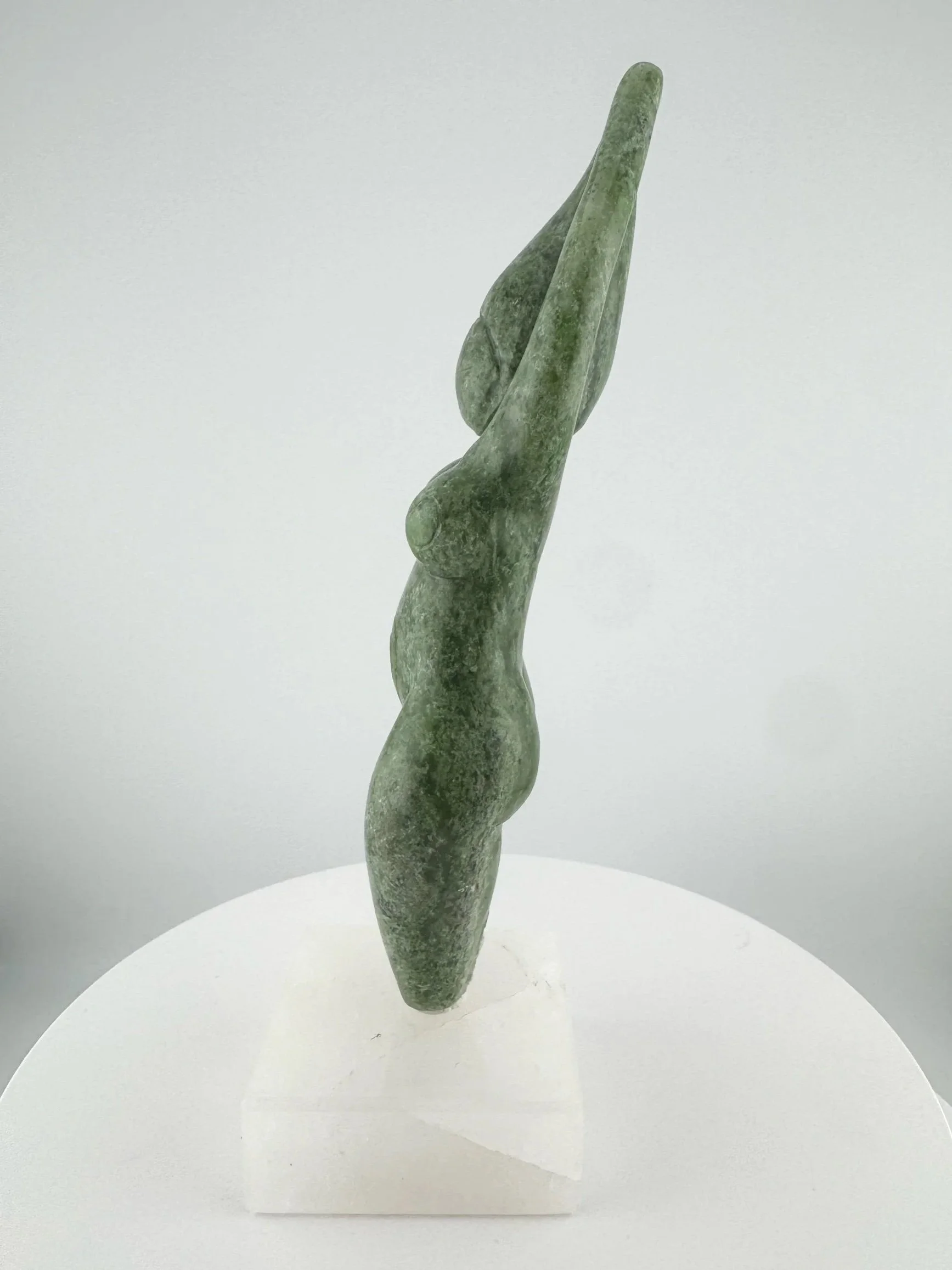 Leandro de Souza Chlorite Chalcedony Gaia Goddess Sculpture on Quartz base