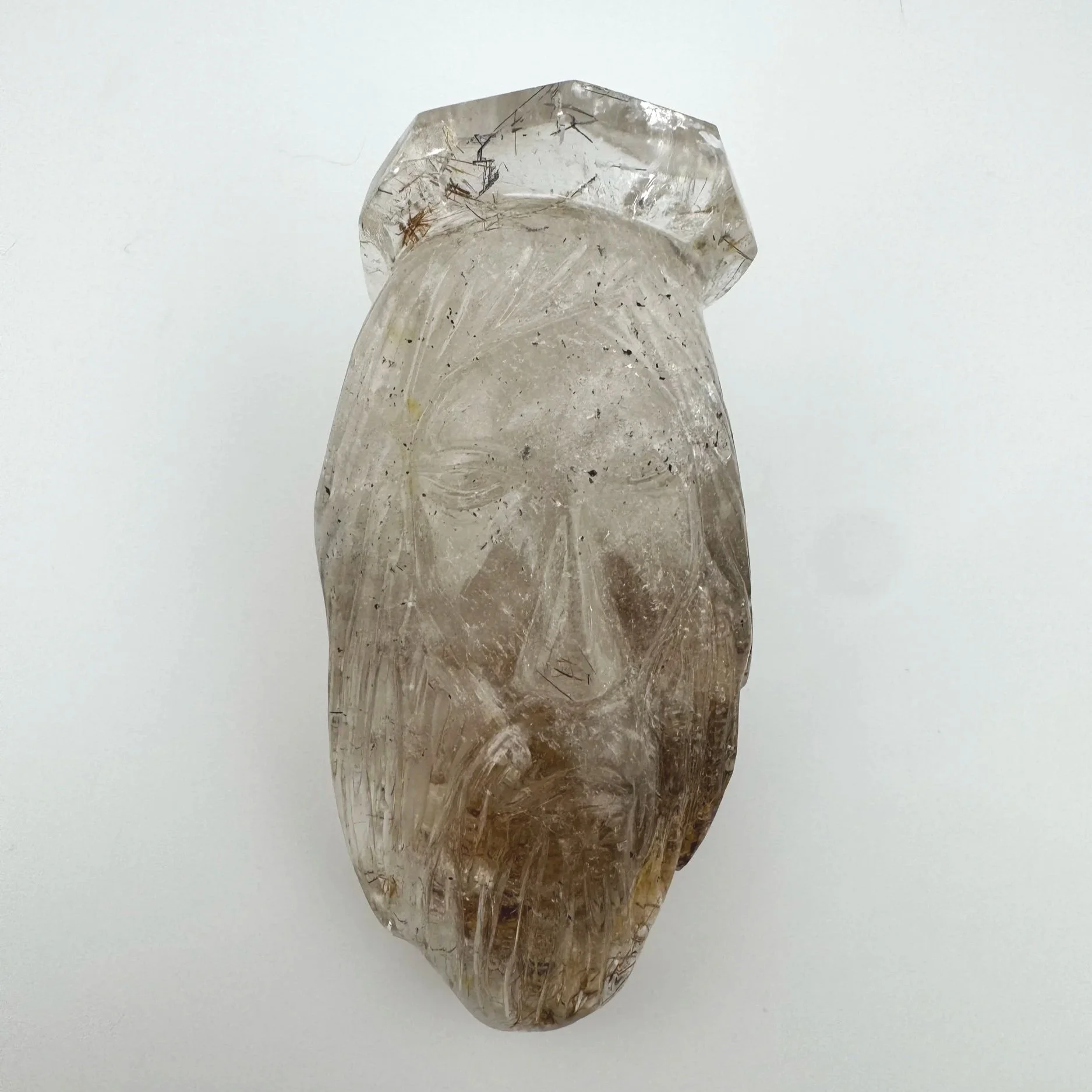 Leandro de Souza Brookite Rutile in Quartz Jesus Carving