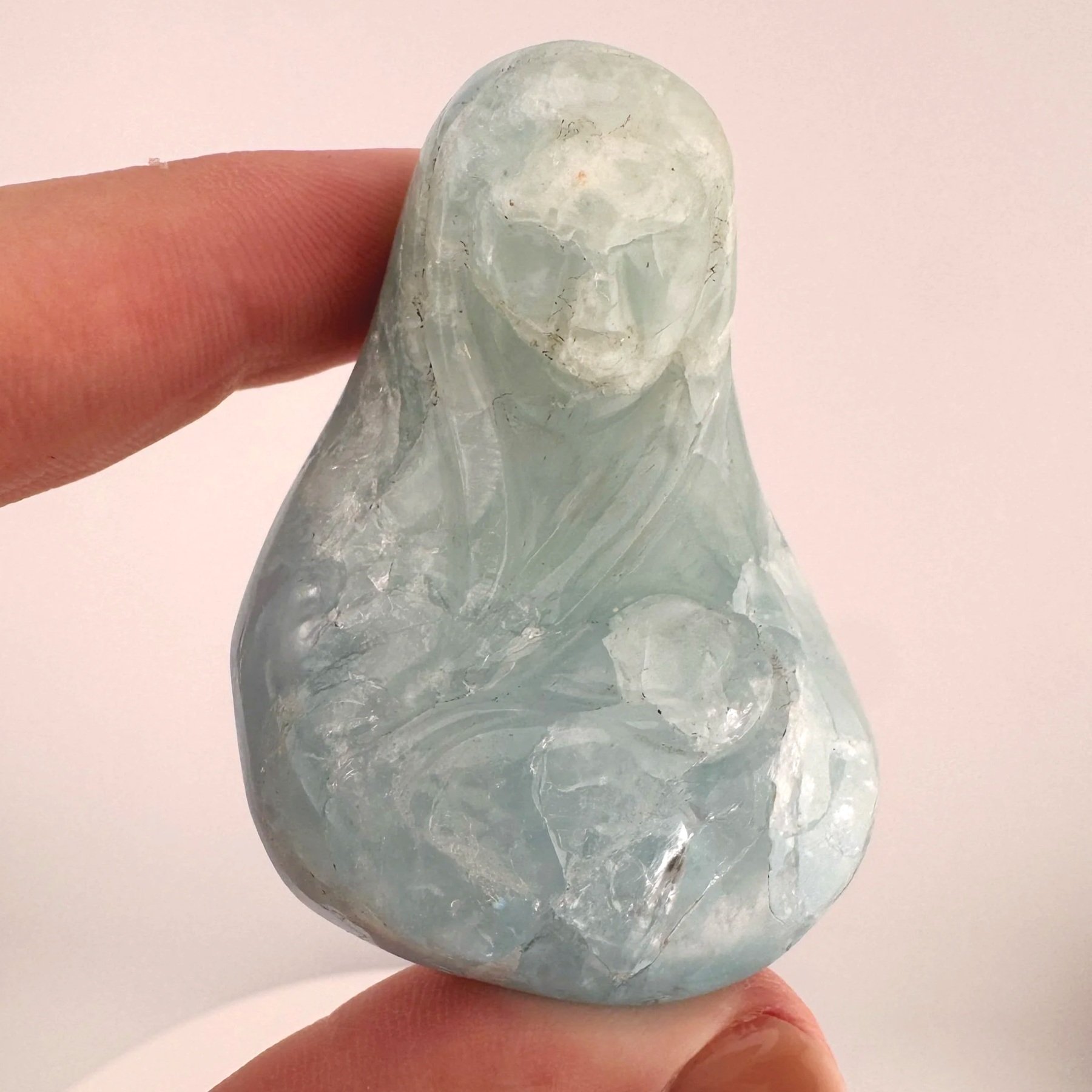 Leandro de Souza Aquamarine Mother Mary holding Baby Jesus Palm