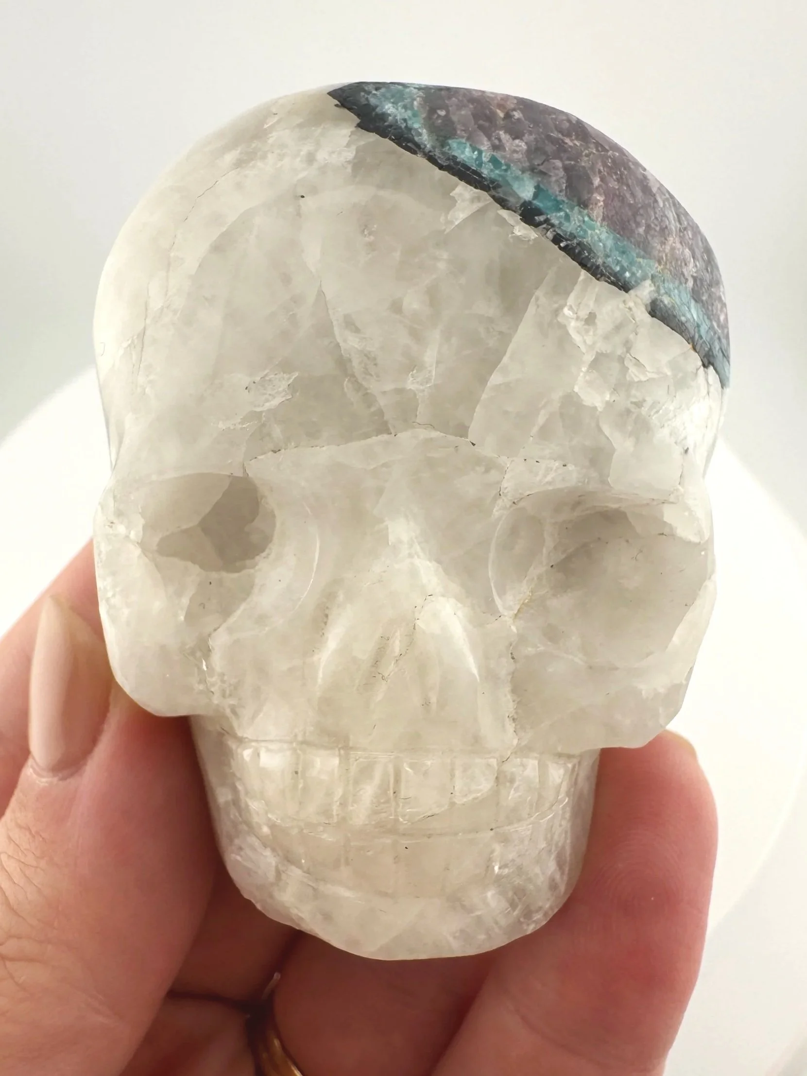 Leandro de Souza Pink and Blue Tourmaline in Feldspar Magical Child Palm Skull