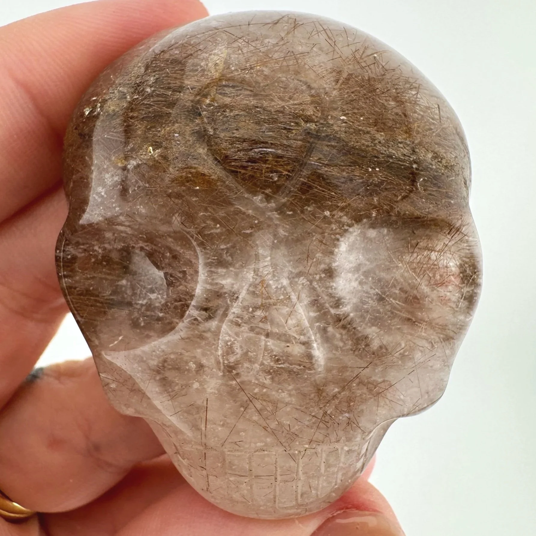 Leandro de Souza Red Rutile in Quartz Palm Skull