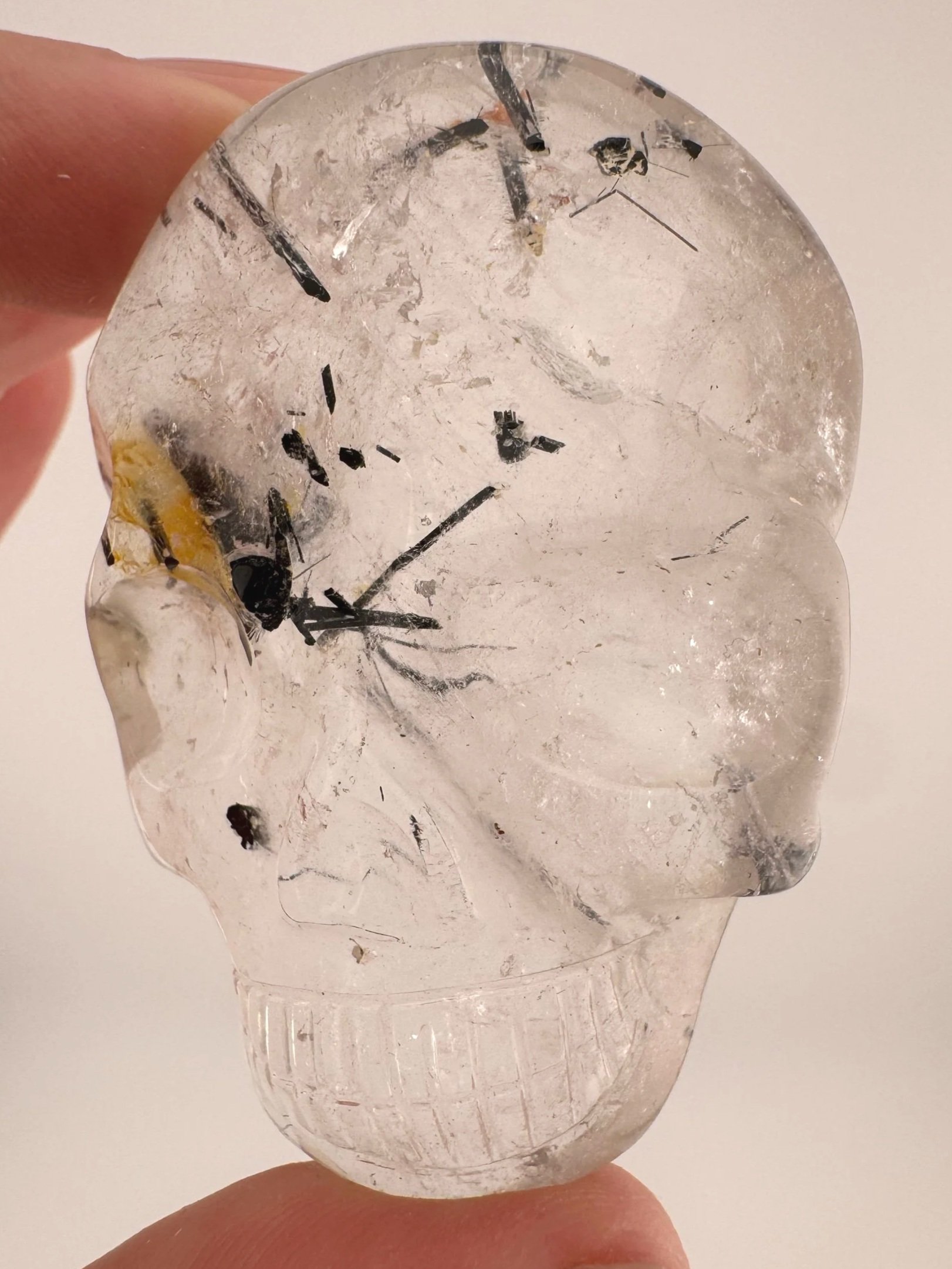 Leandro de Souza Black Tourmaline in Quartz Palm Skull