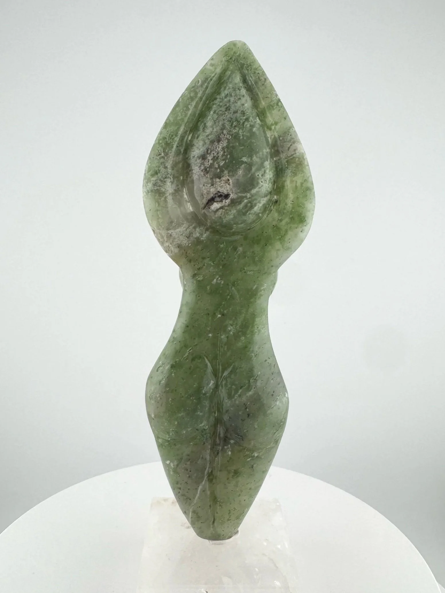 Leandro de Souza Chlorite Chalcedony Gaia Goddess Sculpture on Quartz base